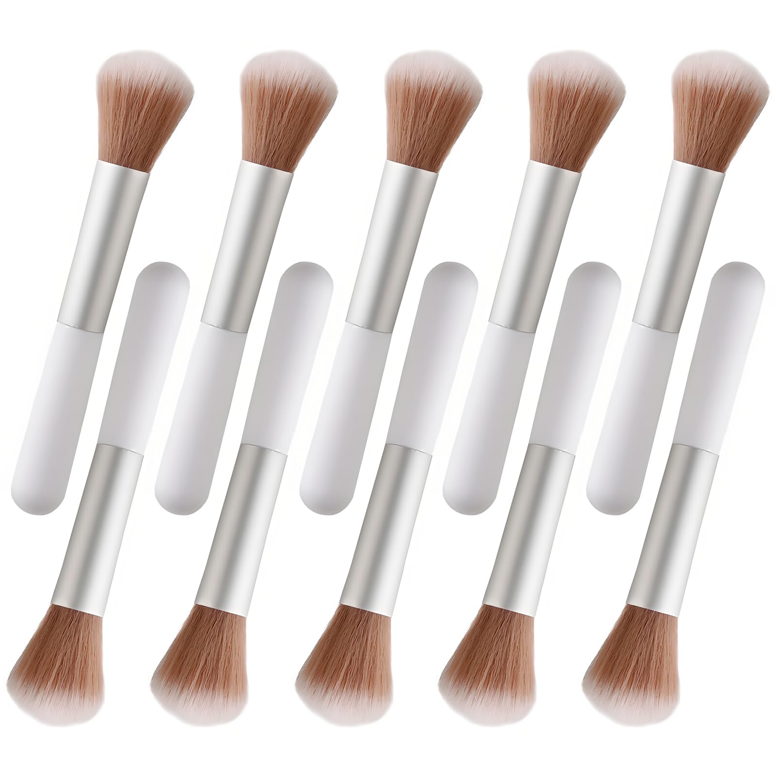 10-Piece Set Fluffy Beauty Makeup Brushes, Portable Blending Brushes with Eyebrow and Powder Application, White Mushroom-Design Plastic Travel Brushes for Makeup