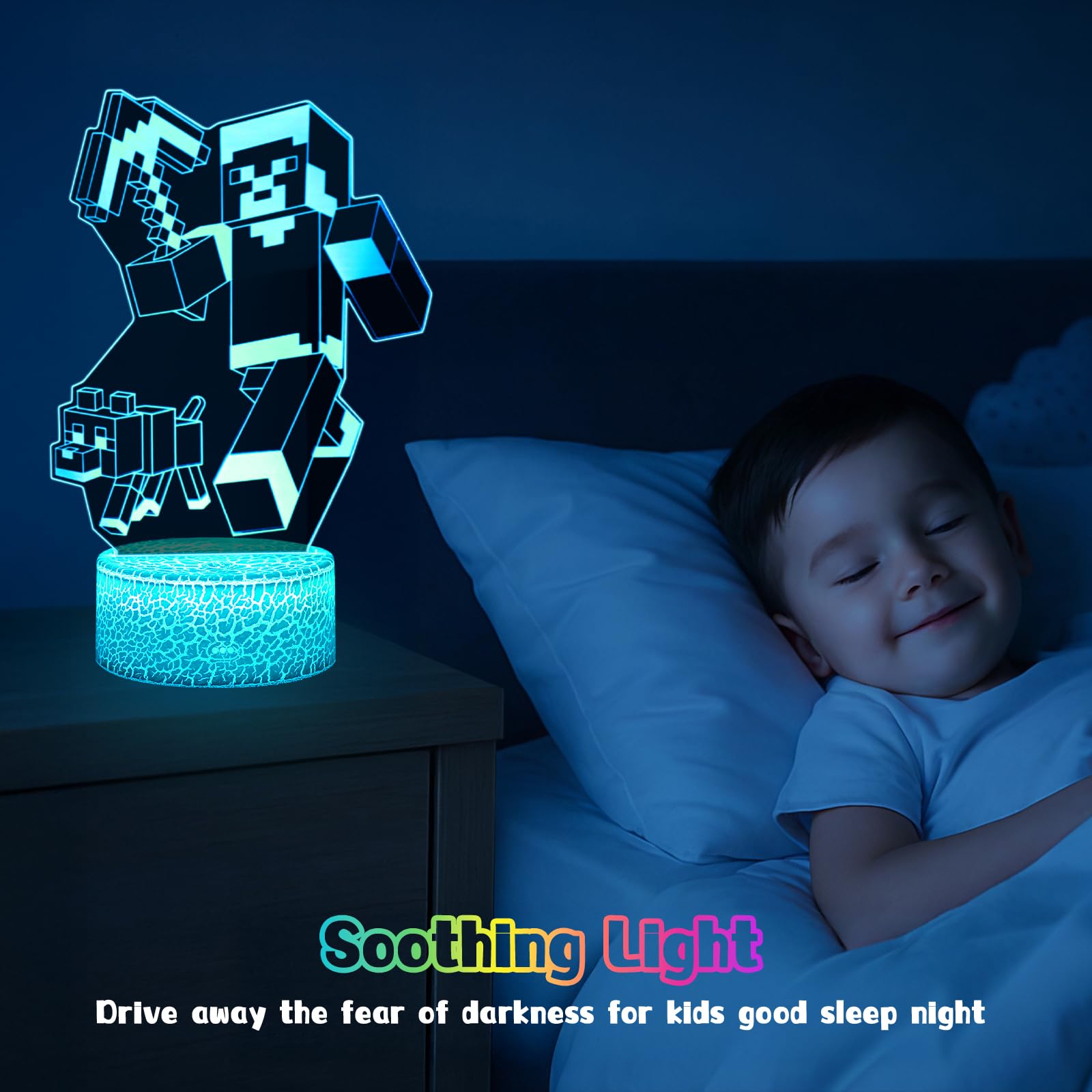 Eygerur 2 Pezzi Minec Luce Notturna Bambini, Regalo de Minec per Bambini 2 3 4 5 6 7+ anni,Minec Lampade 3D Illusione Lamp con 16 Cambi di Colore, Regali di Natale Compleanno per Ragazza, Ragazzo