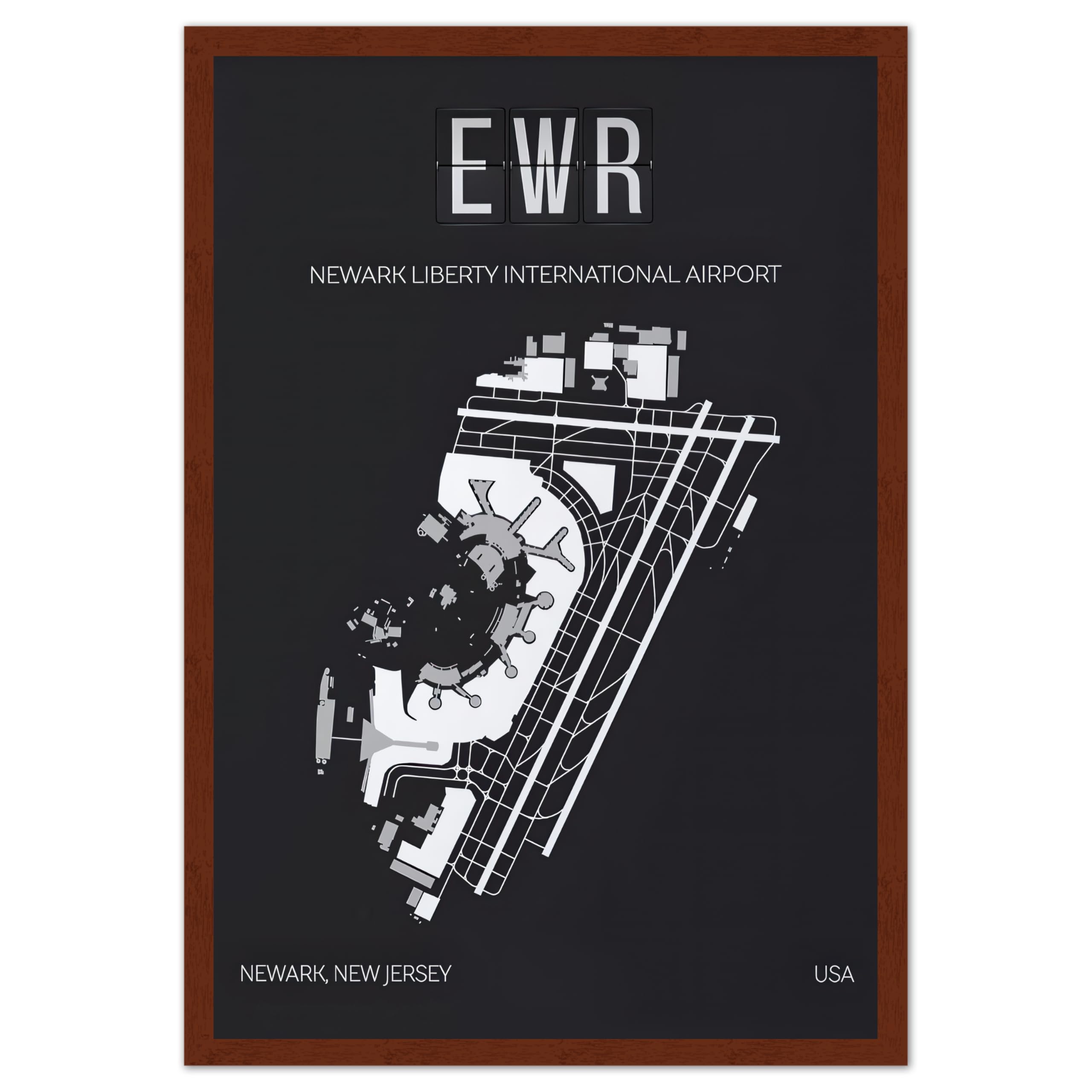 Airport Map Wall Art with Runway Details - Personalized Aviation Gift for Pilots, Travelers, and Aviation Enthiusiasts - Custom-Framed Print Room