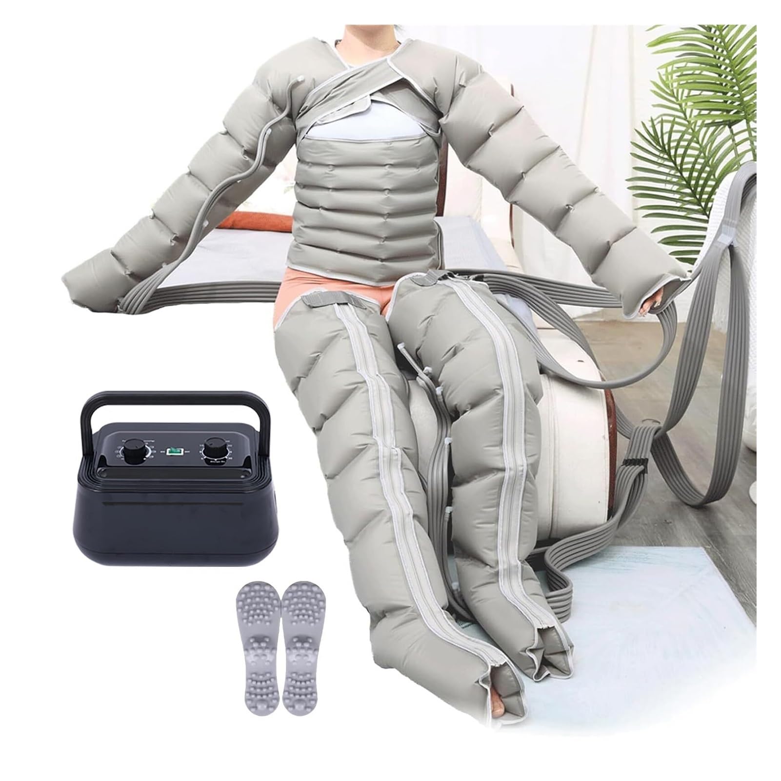 Massaggiatore a Compressione Aria 6 Celle per Corpo Intero - Apparecchio Massaggio Elettrico con Pressione Regolabile e Timer, Ideale per Gambe, Braccia, Vita per Migliorare