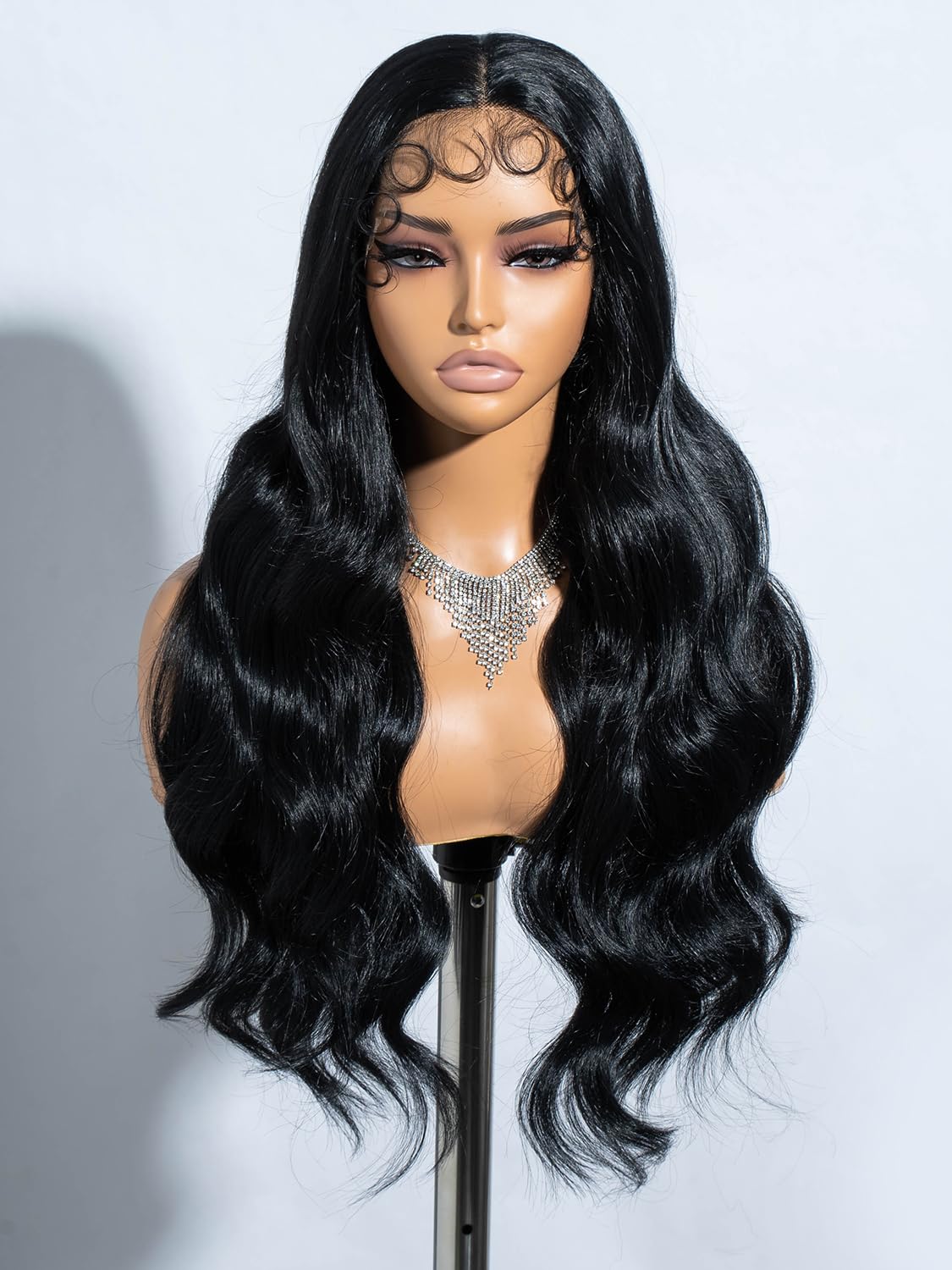Joedir 13×4 Synthetic Lace Front Wig Free Parting Lace Frontal Wigs With Baby Hair Pre Plucked Synthetic Body Wave wig Glueless Lace Front Wigs for Women Jet Black - Image 4