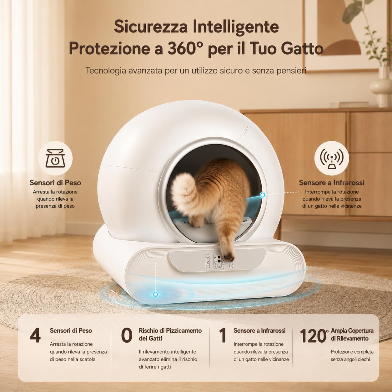 Lettiera Autopulente per Gatti XXL 74L, Toilette Automatica Intelligente con APP, Sensori di Peso e Infrarossi, Lettiera Chiusa Anti Odore, Grande Capacità per Più Gatti