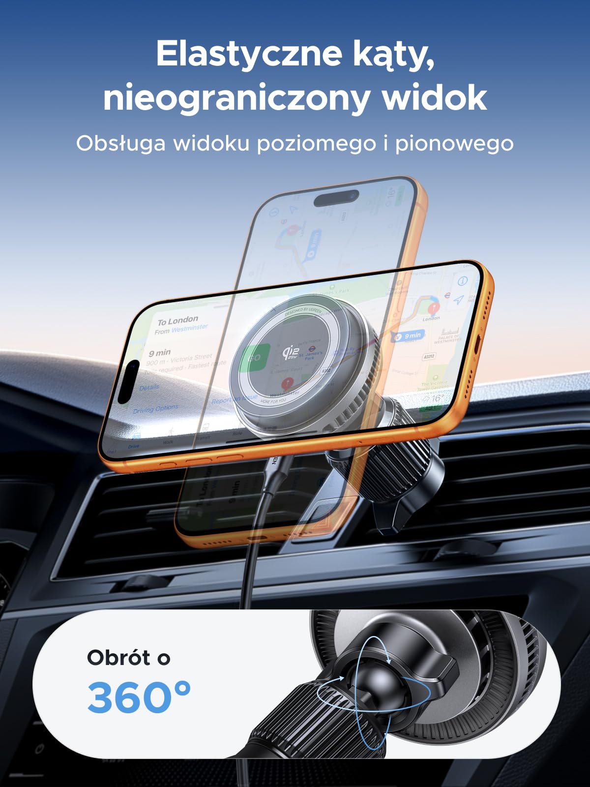 UGREEN Magflow Pro Uchwyt Samochodowy na Telefon z chłodzeniem 25W, Uchwyt Samochodowy MagSafe z Certyfikatem Qi2 i Funkcją ładowania Kompatybilny z serią iPhone 16-17 | Kompatybilny z iPhone 17/16/15/14/13/12 Pro Max Air Plus, chłodzenie TEC, cichy wenty