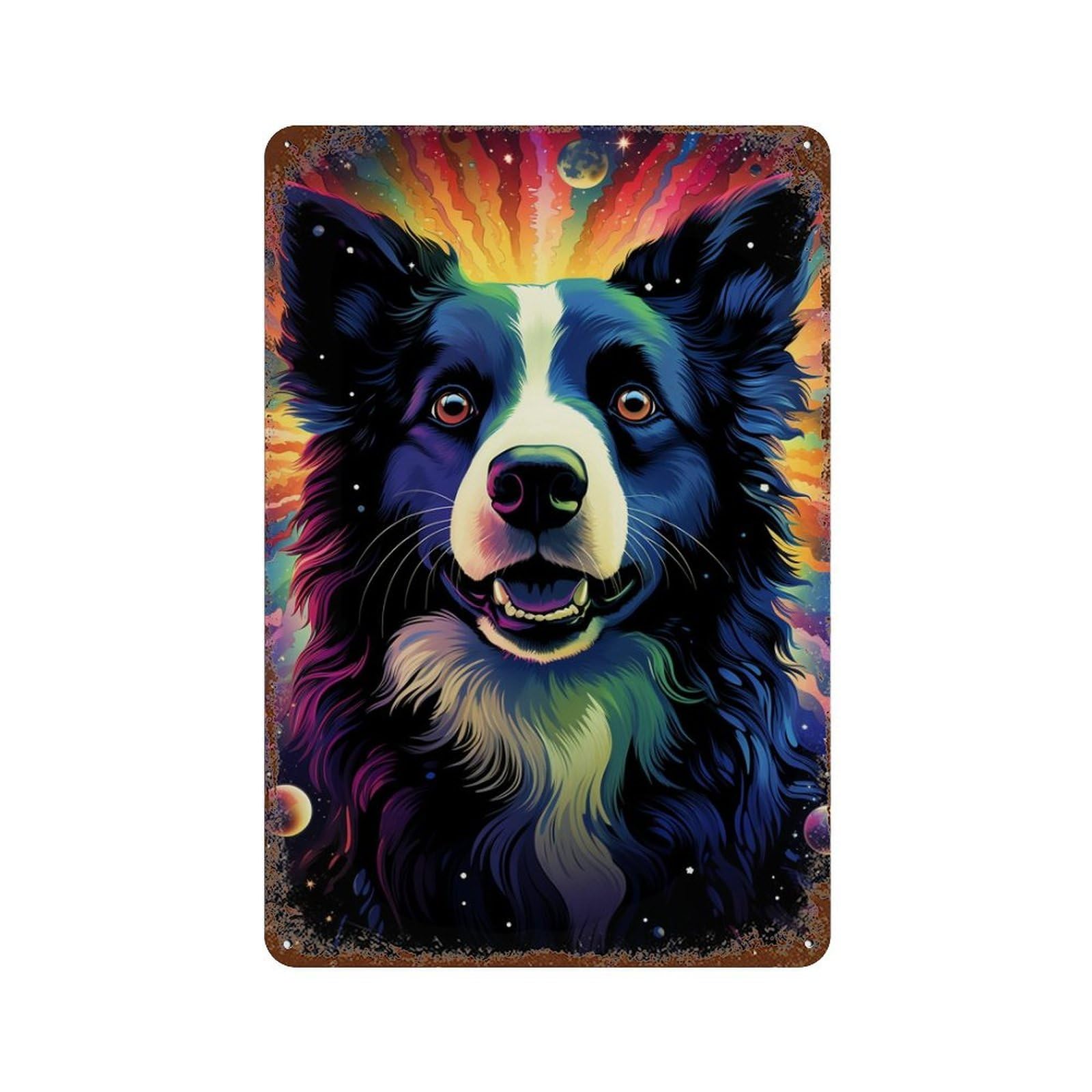 Cosmic Canine Canvas Print-1 Rustic Tin Plaque 11.8"x7.9", for Shed, Workshop And Garage Wall Decor, Shabby Chic Decor