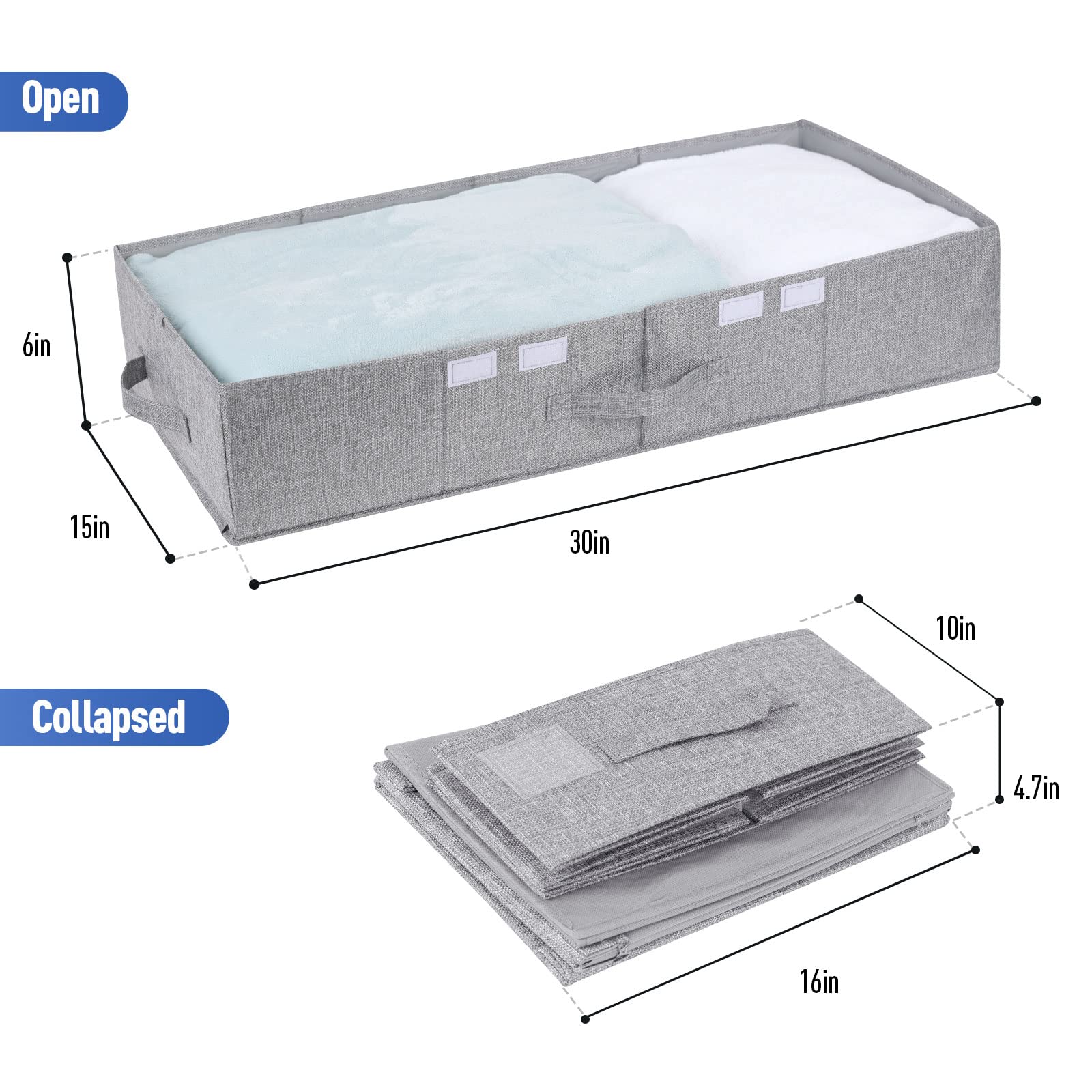 Fixwal Under Bed Storage Bins With Lids 3 Pack Foldable Underbed Storage Containers Large Storage Organizer Boxes Sturdy Storage Bags for Clothes Shoes Toys and Blankets, Grey