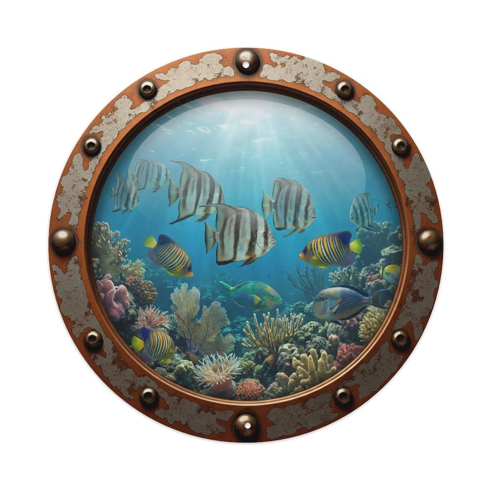 Gead 8X8inch Style Vintage Porthole Spadefish Nautical Window View Metal Tin Sign