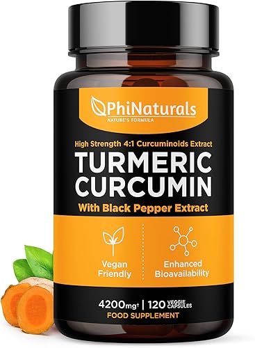 PhiNaturals Suplemento de pimienta negra de curcumina cúrcuma  4200 mg 120 cápsulas de extracto de curcuminoides de alta resistencia disponible en Yaxa Colombia