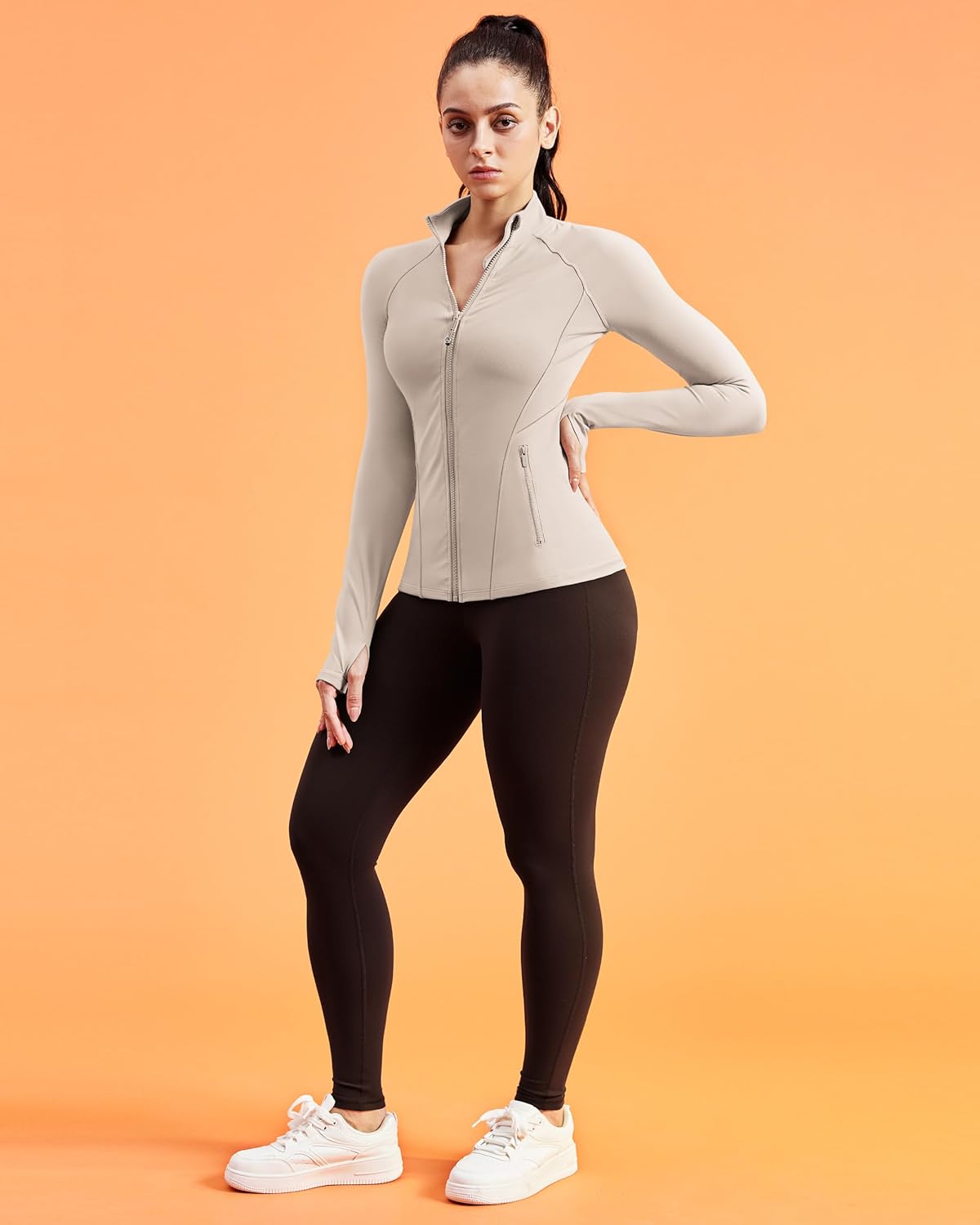 QUEENIEKE Workout Jackets for Woman Zip Up Long Sleeve Slim Fit Athletic Gym Tops Running Jacket with Thumb Holes - Image 6