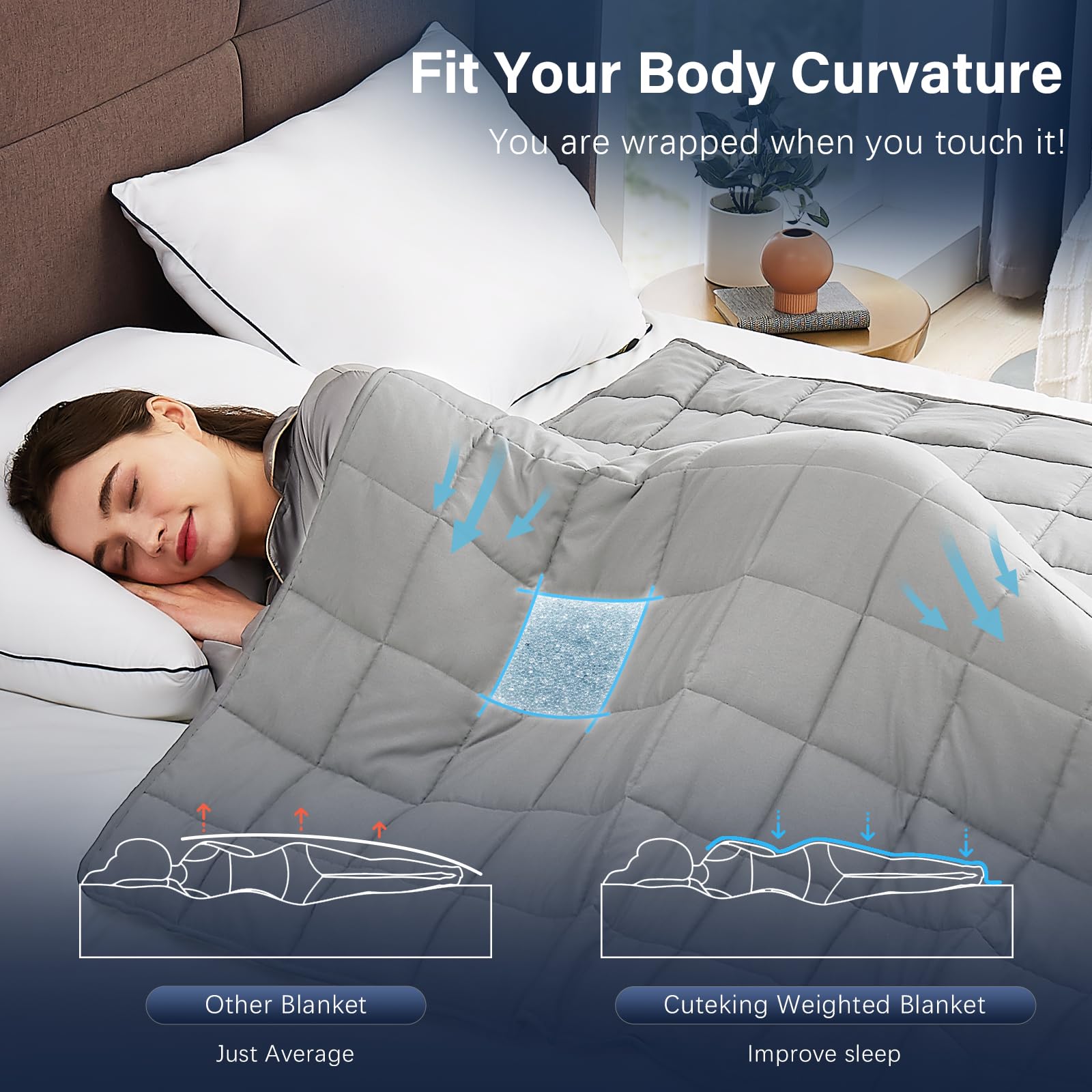 CuteKing Manta pesada para adultos: manta pesada con cuentas de vidrio de primera calidad, manta pesada transpirable para un sueño cómodo, manta gruesa para adultos para todas las estaciones (15