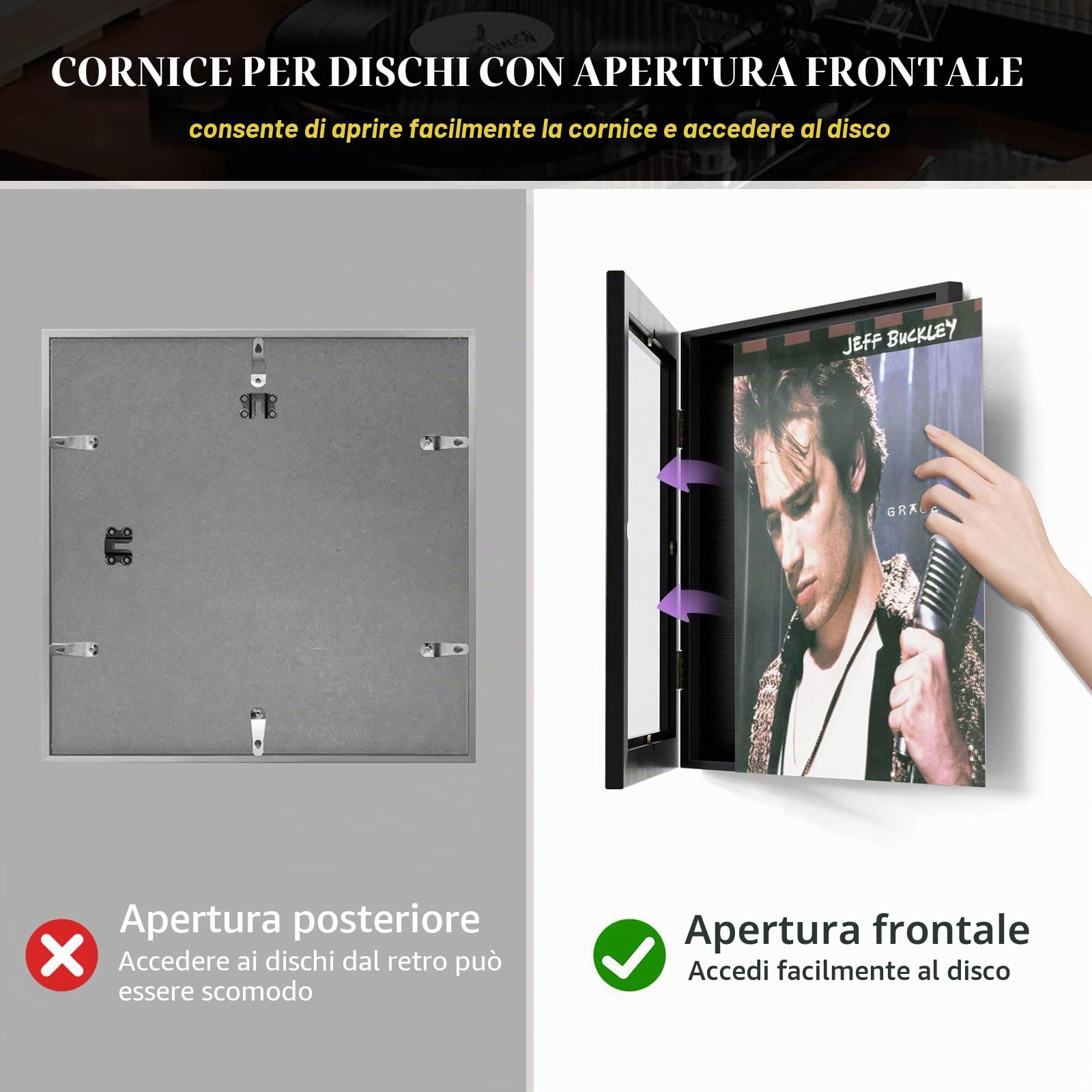 4 Pezzi Porta Vinili da Parete, Cornice Vinile (4 Pacchetti/Nero)