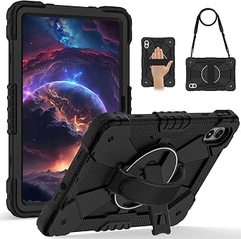 Compatible with Xiaomi Redmi Pad 2 Pro 12.1 Inch 2025 Model Case,Multi-Function Shockproof Cover with Rotating Stand, Kickstand, Hand Strap & Shoulder StrapBlack