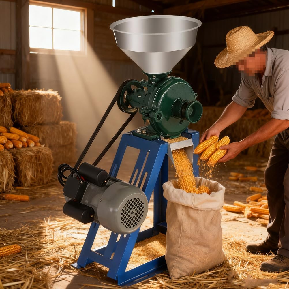 Wet And Dry Use Heavy Duty Corn Grinder, 1500W 75 Kg/H High-Speed Grain Soybean Grinder Machine with Large Hopper for Household, Small Business​