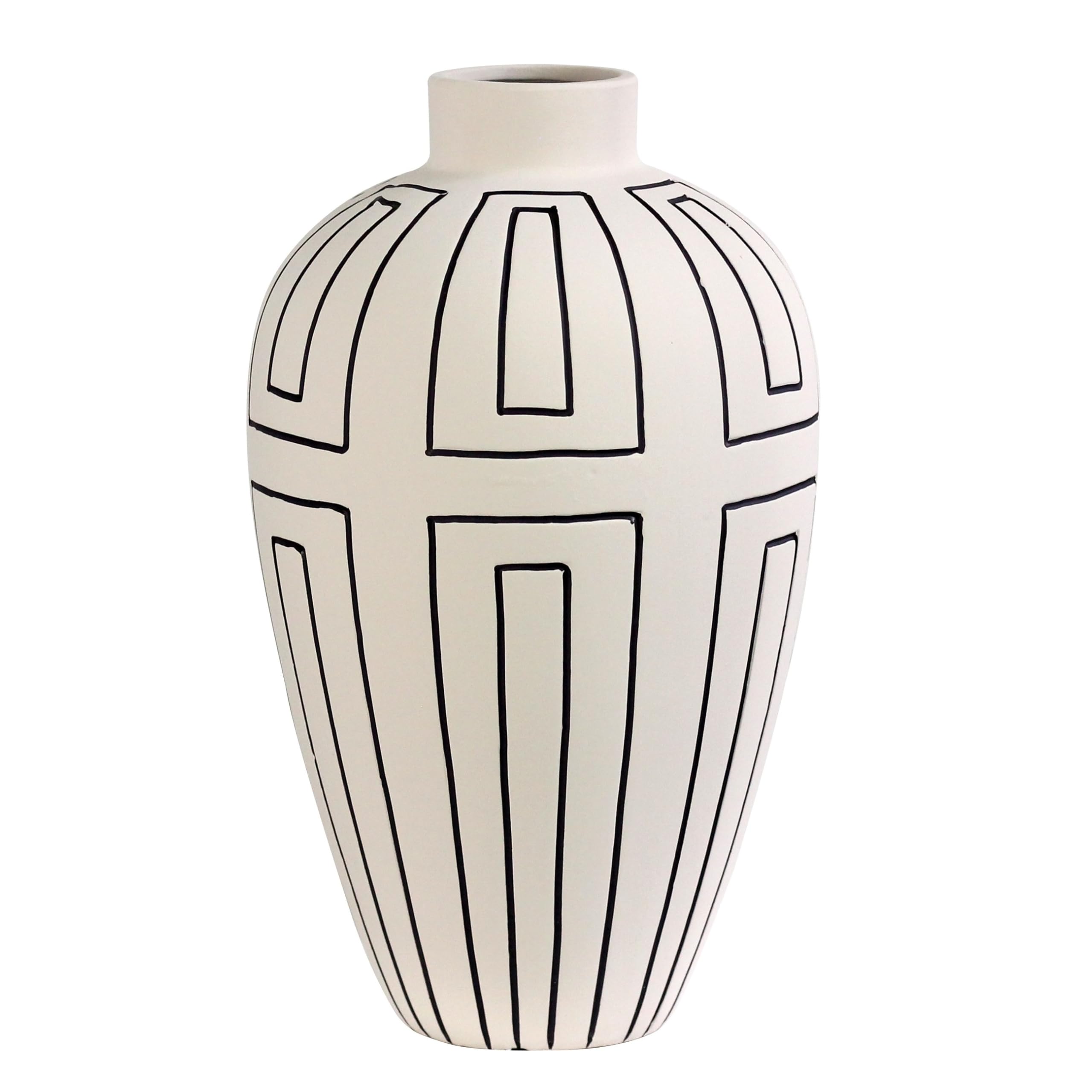 Vase anthracite avec lignes crème – 20 x 20 x 34,5 cm