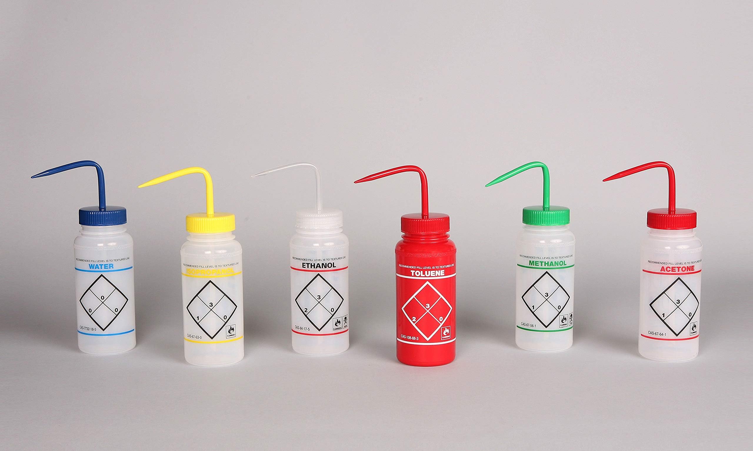 sp scienceware Bel-Art Safety-Labeled Assorted 2-Color Wide-Mouth Wash Bottles; 500ml (16oz), Polyethylene w/Polypropylene Cap (Pack of 6) (F11646-0050)