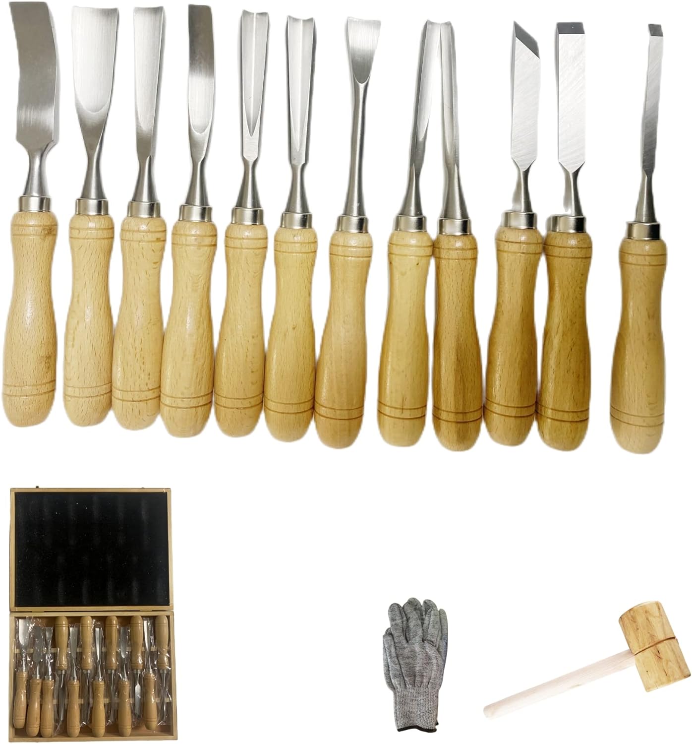Wood Carving Hand Chisel Tool Set 12 pcs Professional Woodworking Wood