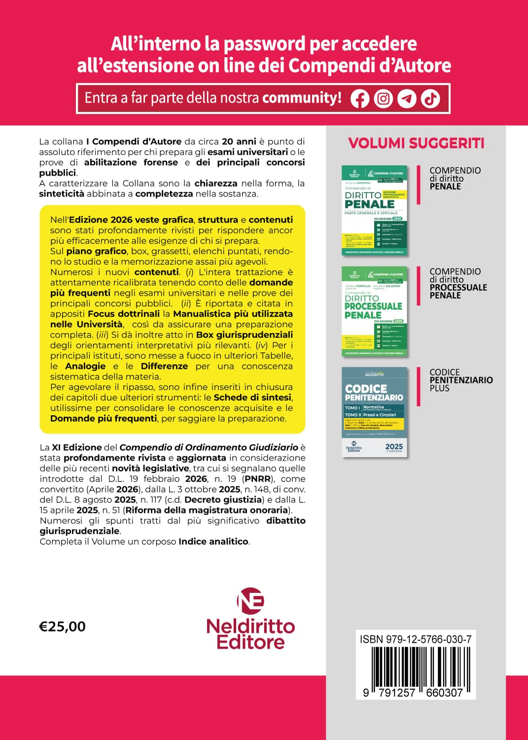 Compendio di ordinamento giudiziario 2026 per magistratura, concorsi pubblici e università. Con espansione online