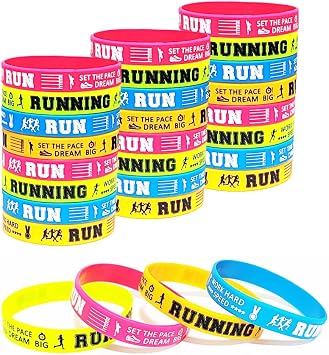 CupaPlay 24PCS Running Motivational Silicone Wristband Personalized Rubber Marathon Cross Country Sports Prizes Party Favors Supplies Decorations Birthday Goodie Bag Carnival/Events