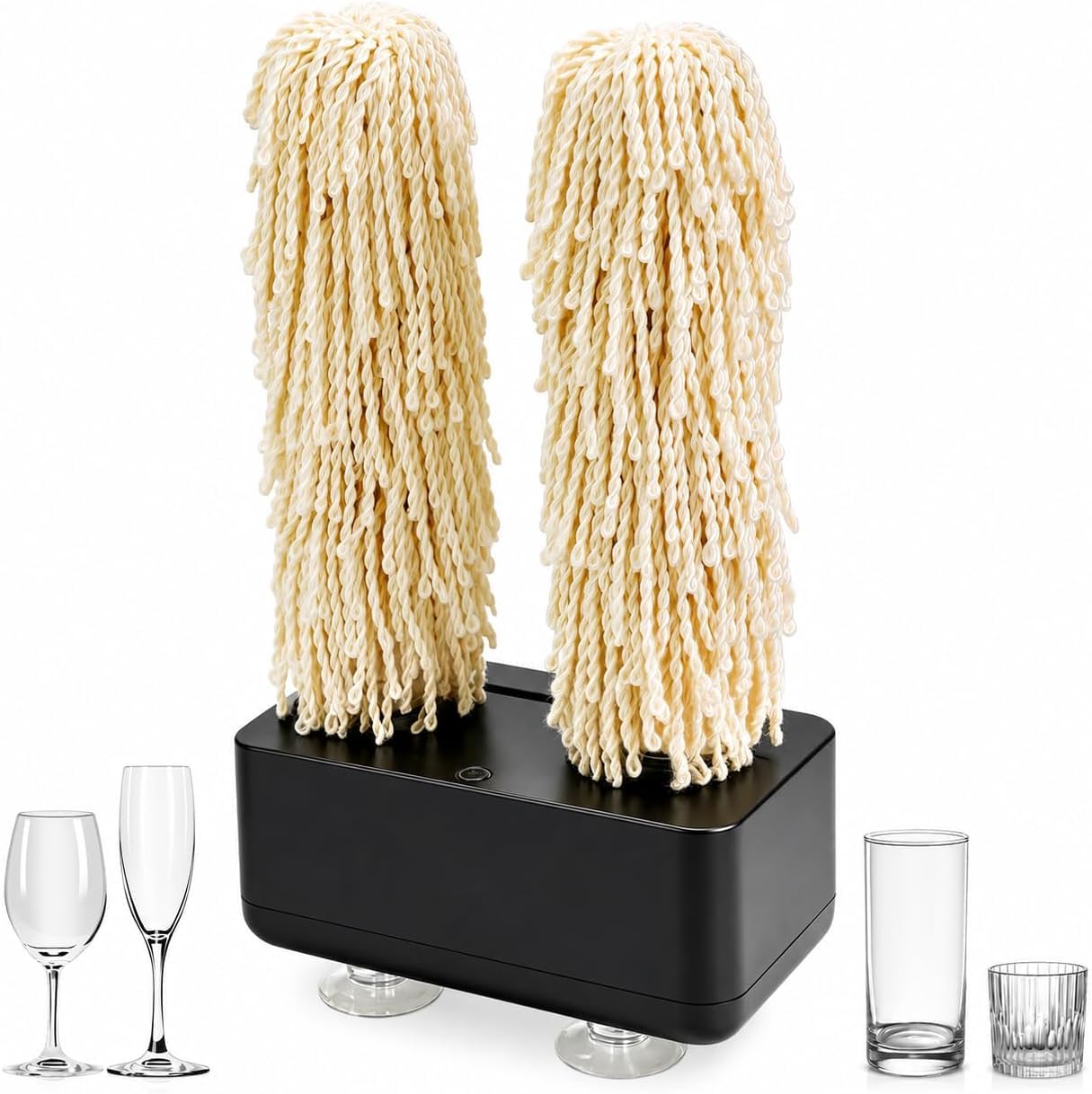 Lucidatrice e asciugatrice elettrica per bicchieri da vino, 600 giri/min, con doppia testina per bar, ristoranti, hotel e cucine, nero