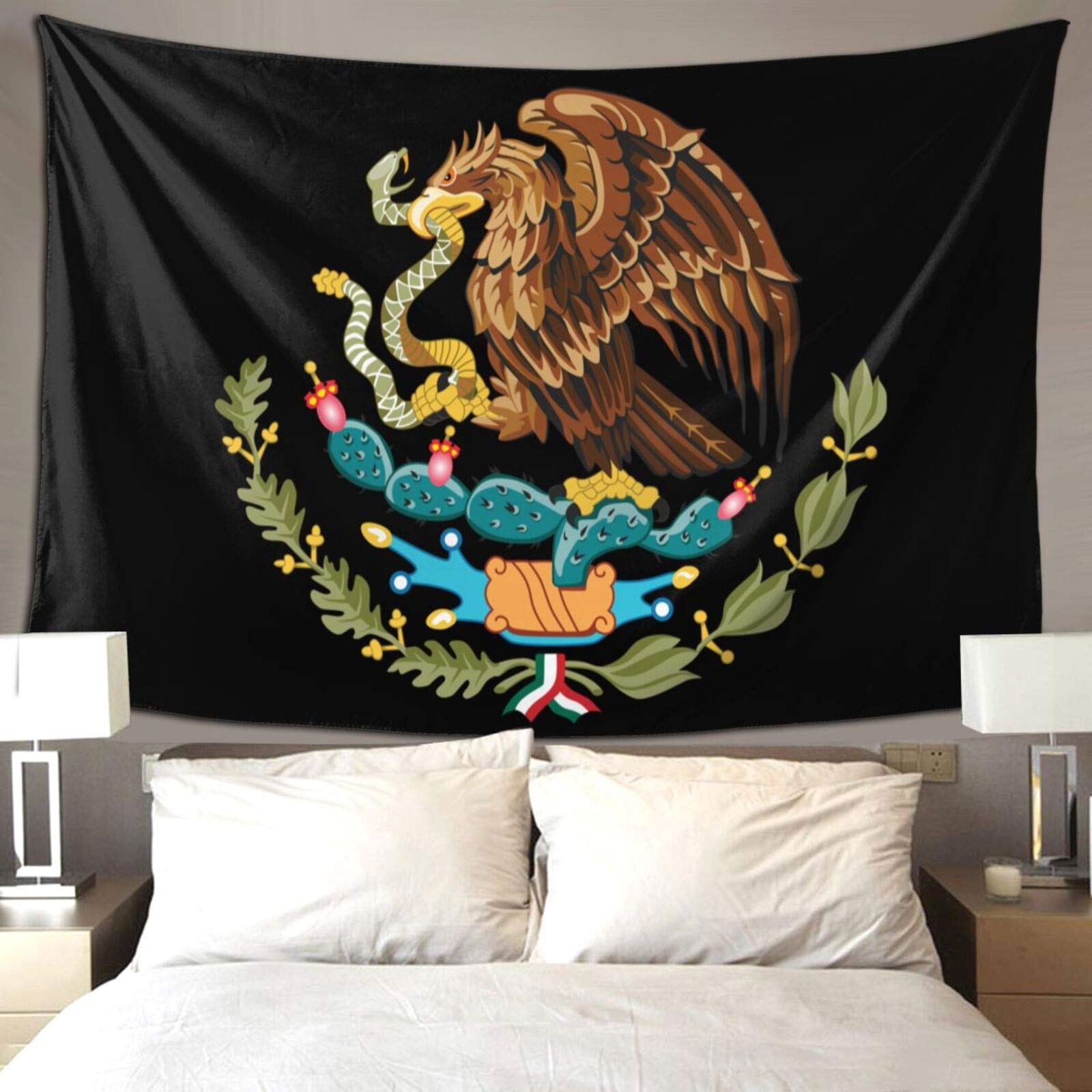QSMX Tapestry Wall Hanging, Wall Art Decoration for Bedroom Living Room Dorm, Window Curtain Picnic Mat, Bedspread, for Teens Adult, Easy to Care (60"x50", Cool Mexico Flag Eagle)