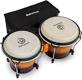 BAHAMUT Conjunto de bateria bongô, bongôs de madeira de 15 cm + 18 cm, presente para adultos iniciantes, percussão ideal para educação e prática, vem com chave de afinação e bolsa à prova d'água
