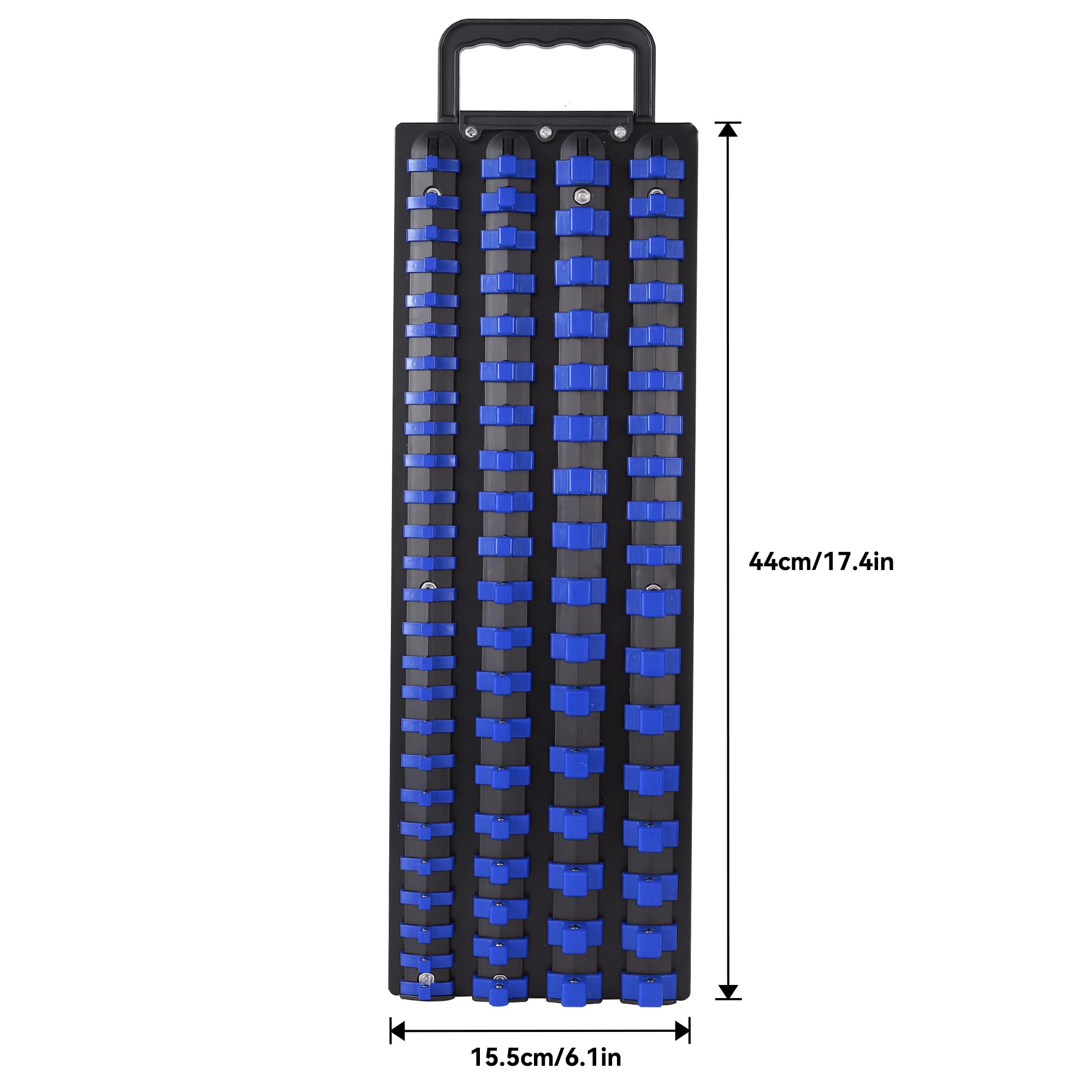 80-Piece Socket Organizer Tray With Blue Clips - Holds 1/4", 3/8", 1/2" Drive Sockets, Steel Base & ABS Rails