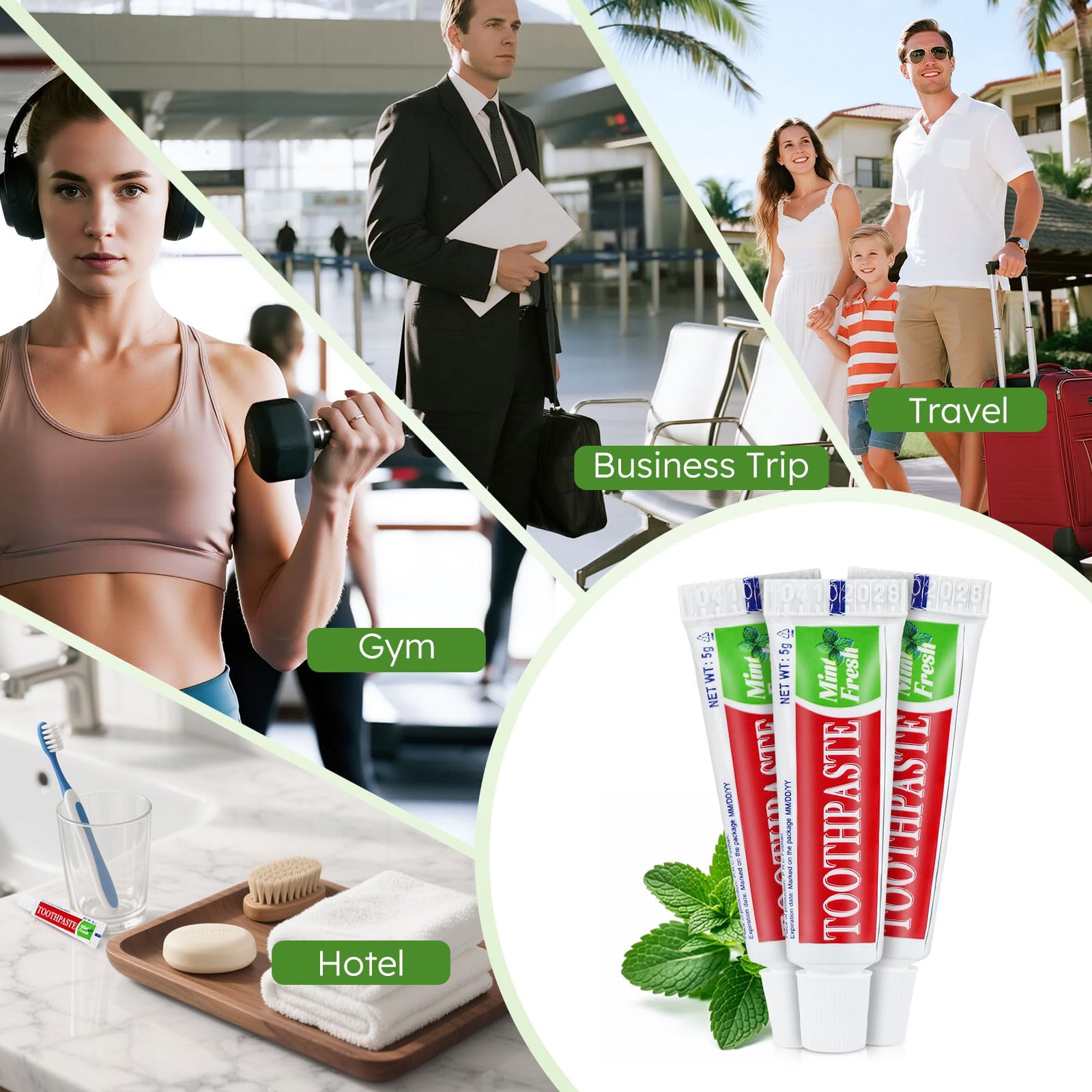 Mini dentifricio da viaggio da 5 g, monouso, al sapore di menta, tascabile, piccolo dentifricio essenziale per viaggi, casa/hotel/ospiti/beneficenza/senzatetto/campeggio, uso singolo, 30 tubi