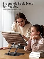 Vista 2 de Tounee Soporte para libros, soporte giratorio de 360°, soporte ajustable para libros de cocina para leer manos libres, soporte plegable para libros