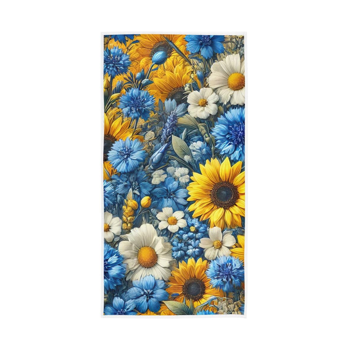 HUYGD Blue and Yellow Flowers Hand Towel, 15 x 30 Inches, Soft Highly Absorbent Towels for Bathroom Gym Hotel