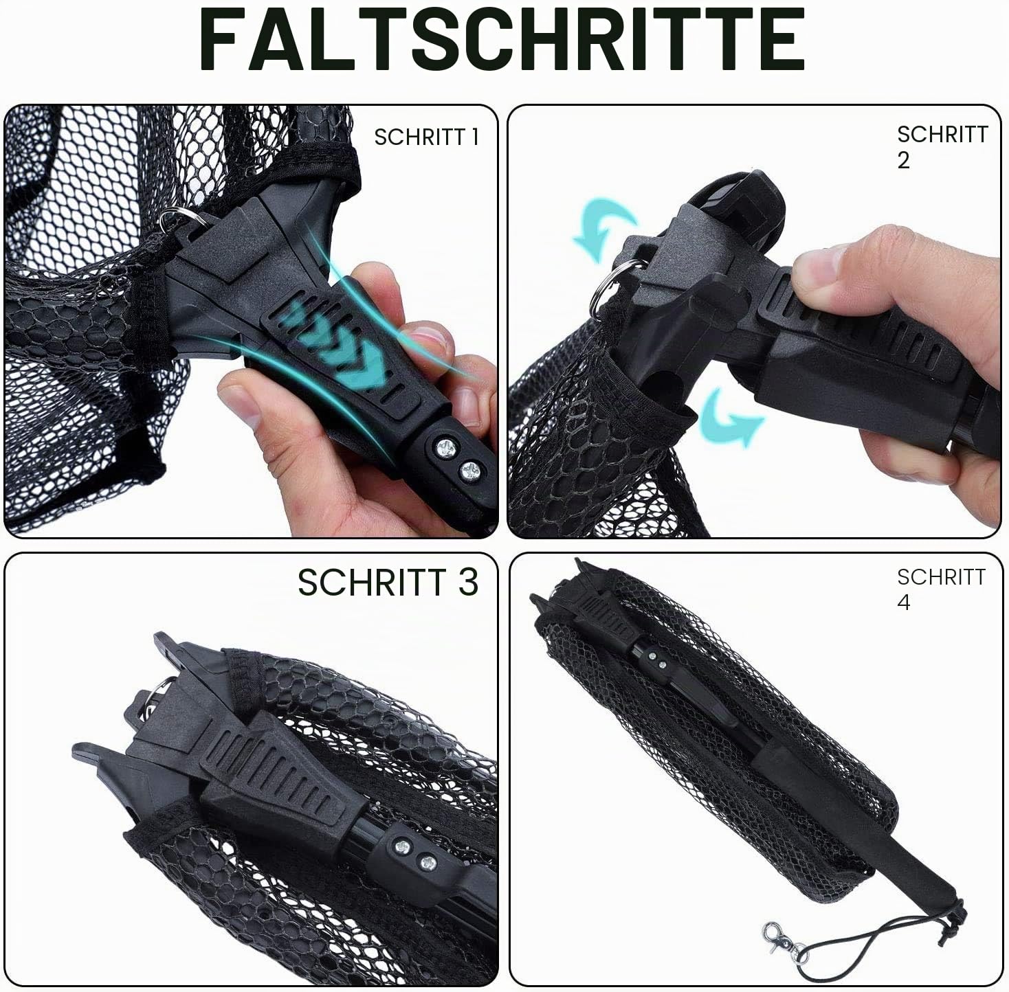 Sougayilang Fischkescher, Fischkescher, faltbar, zusammenklappbar, Teleskopstange, strapazierfähiges Nylon-Material, sicheres Fangen oder Freilassen von Fischen