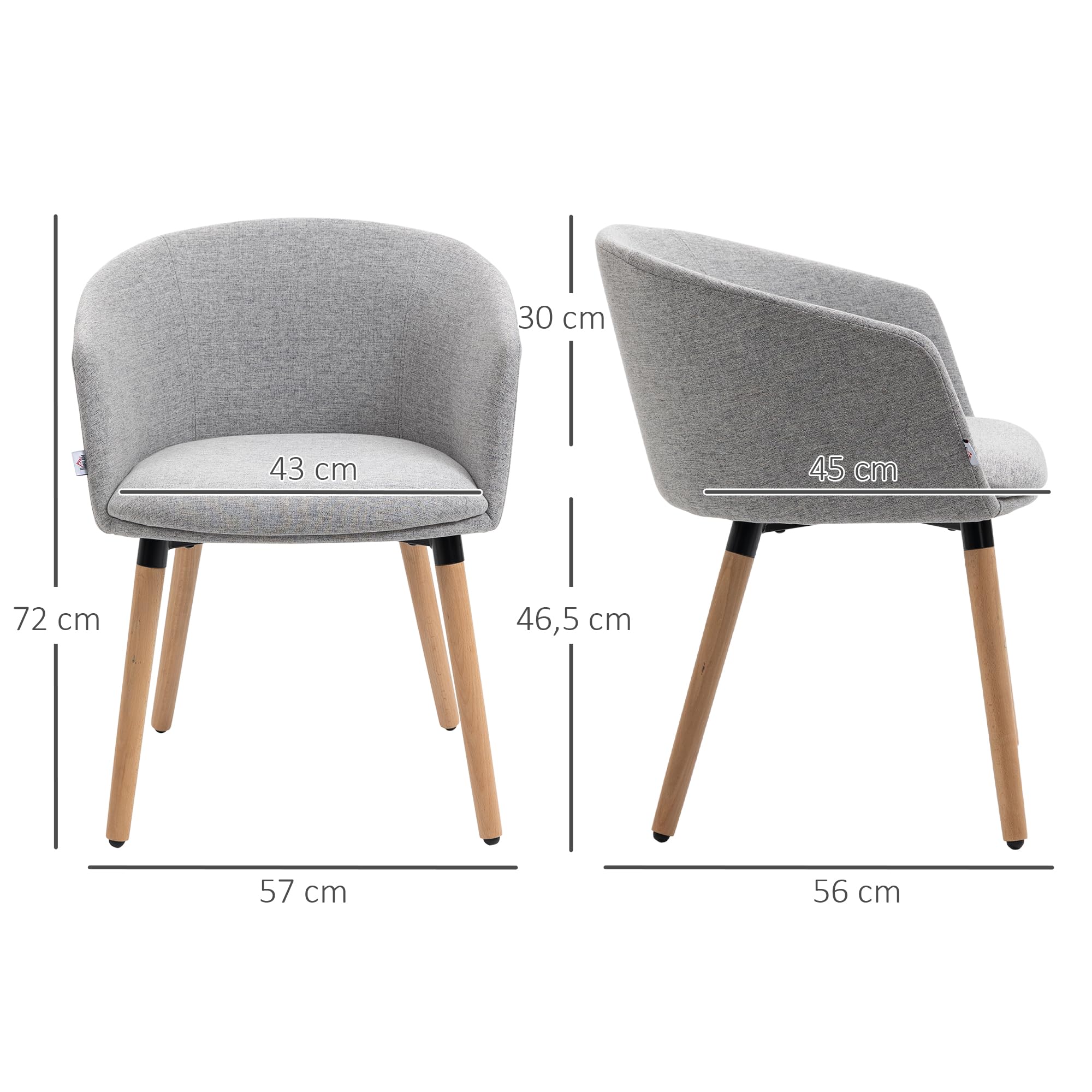 HOMCOM Silla de Comedor Butaca de Salón Lino Sintético 57x56x72 cm Gris