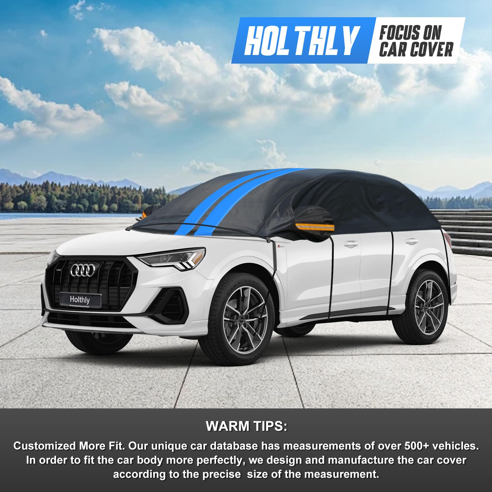 Semi Funda de Coche Exterior,Nieve Funda de Coche,Cubierta para Parabrisas Delantero Trasero Automóvil Protector de Parabrisas Impermeable Anti-Nieve Antipolvo,para SUV/4x4(Hast a 530 cm)