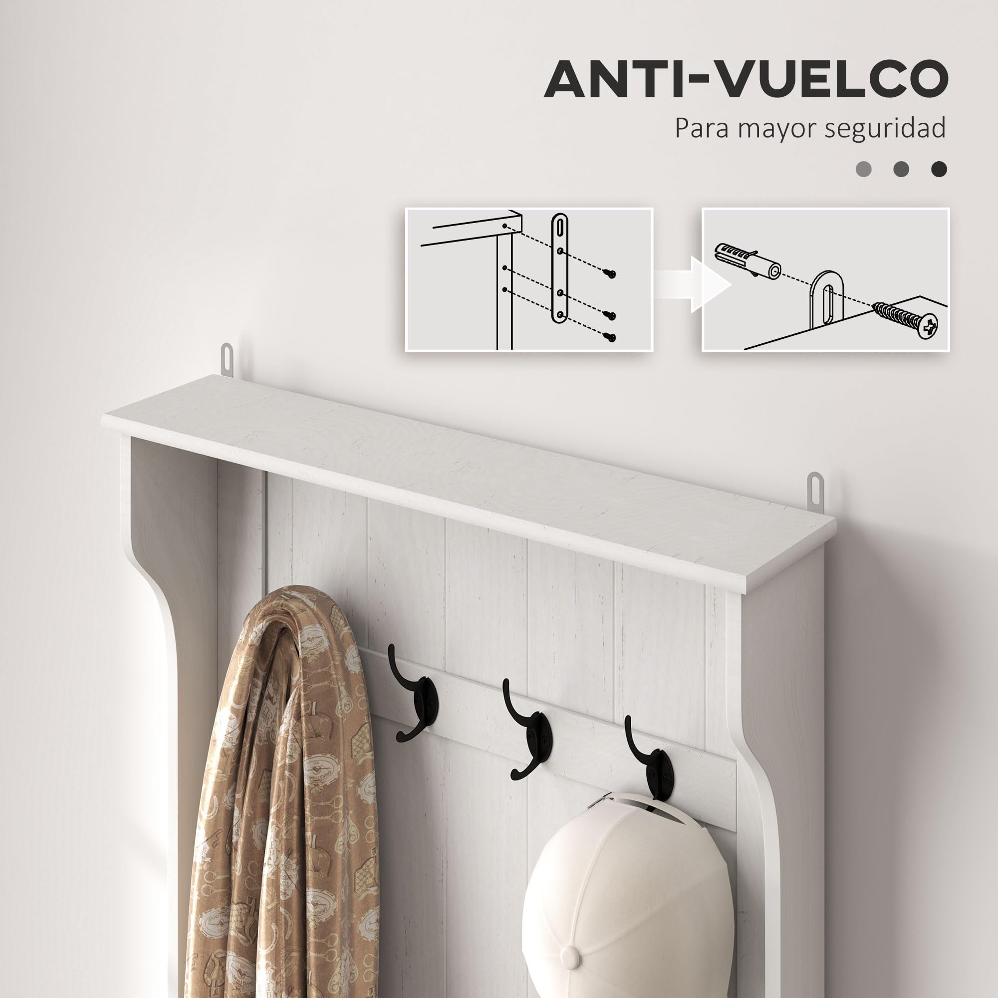 HOMCOM Perchero Zapatero, Perchero Recibidor con Banco de Almacenamiento, 4 Ganchos, para Pasillo, Dormitorio, Salón, Estilo Moderno, 71,5x39,5x170 cm, Blanco