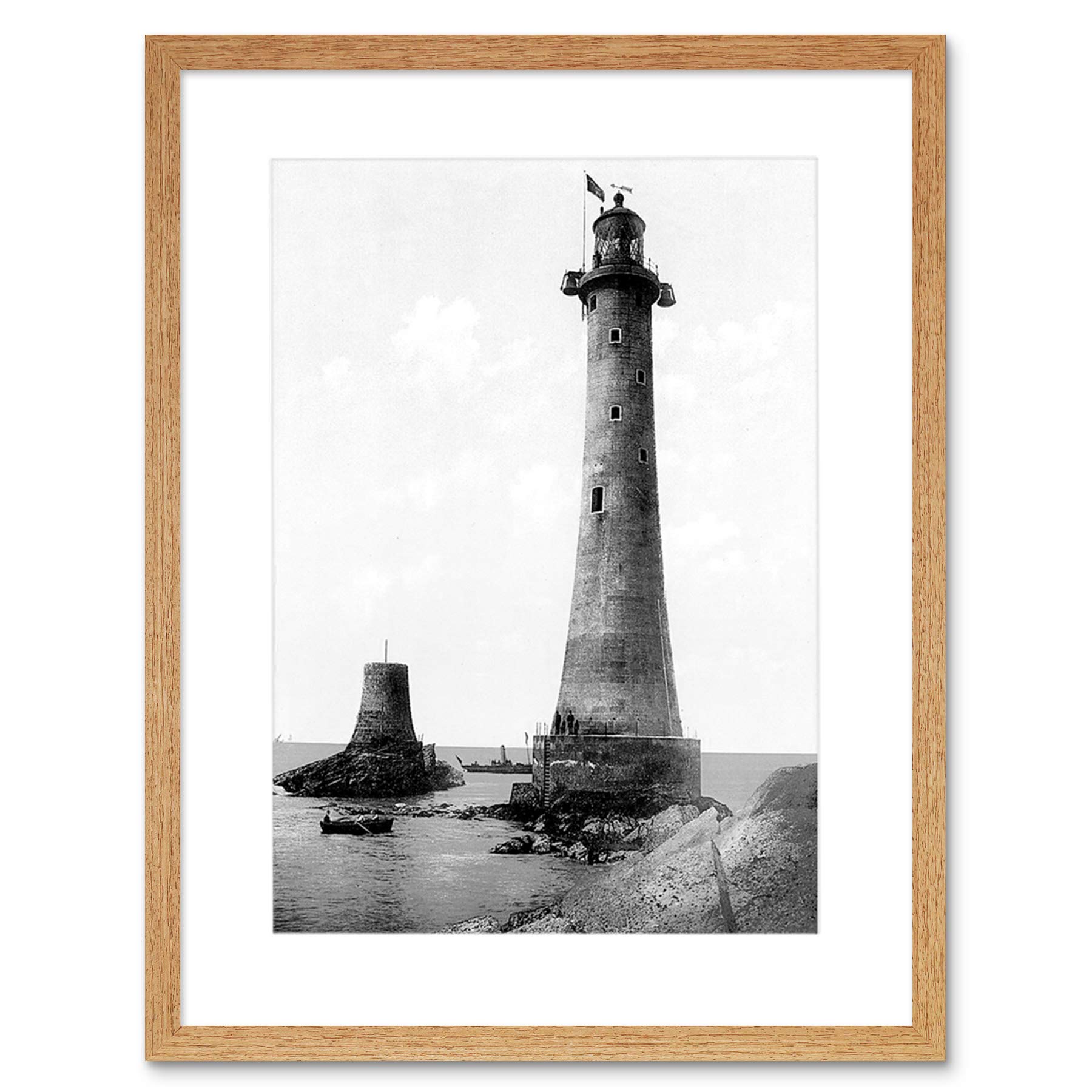Wee Blue Coo Vintage Photo Eddystone Lighthouse Plymouth Framed Wall Art Print