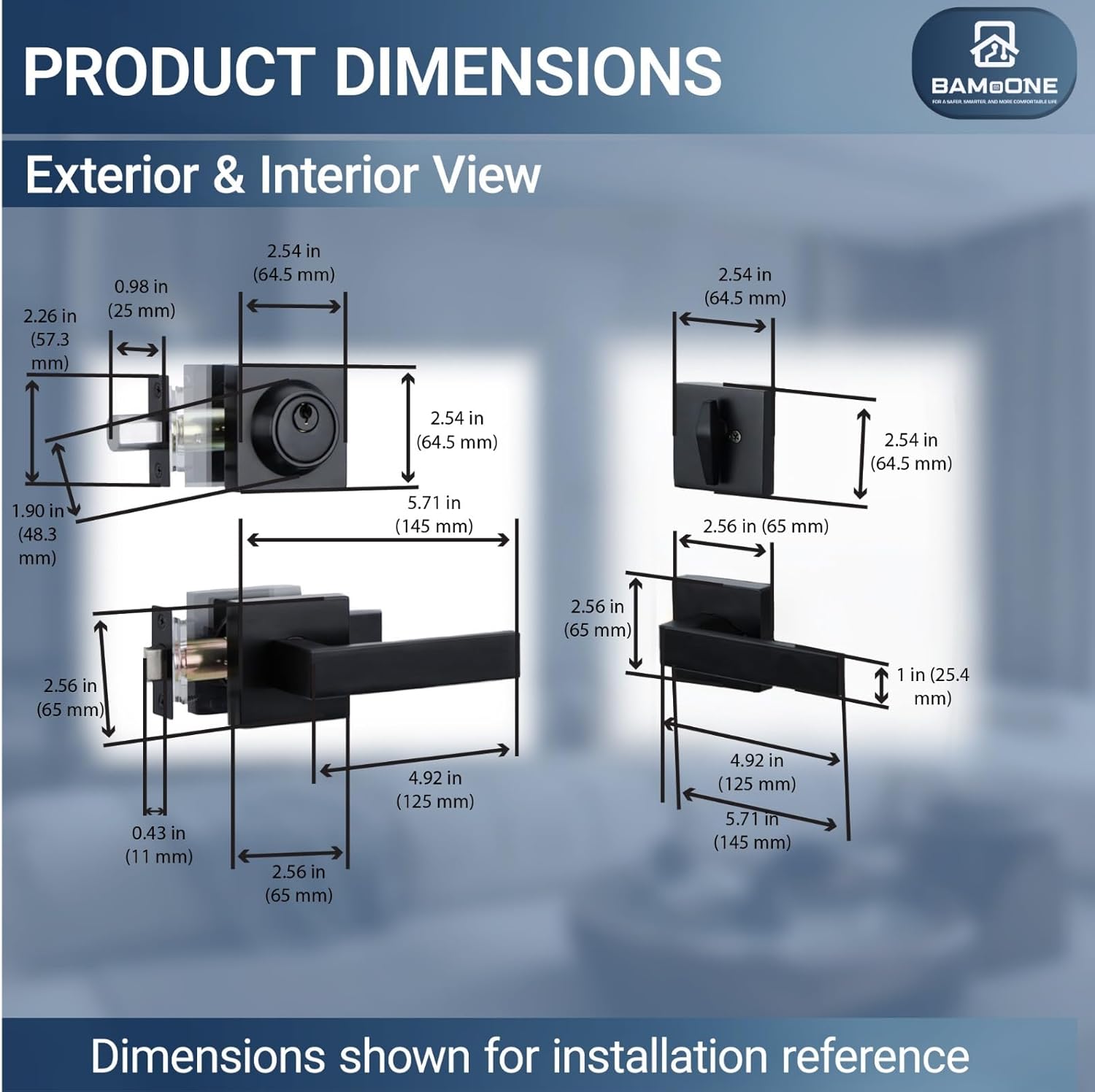Exterior Door Lever Handle Set with Deadbolt, Single Cylinder Keyed Deadbolt with Non-Keyed Lever, Fits Left and Right Hand Doors, Matte Black