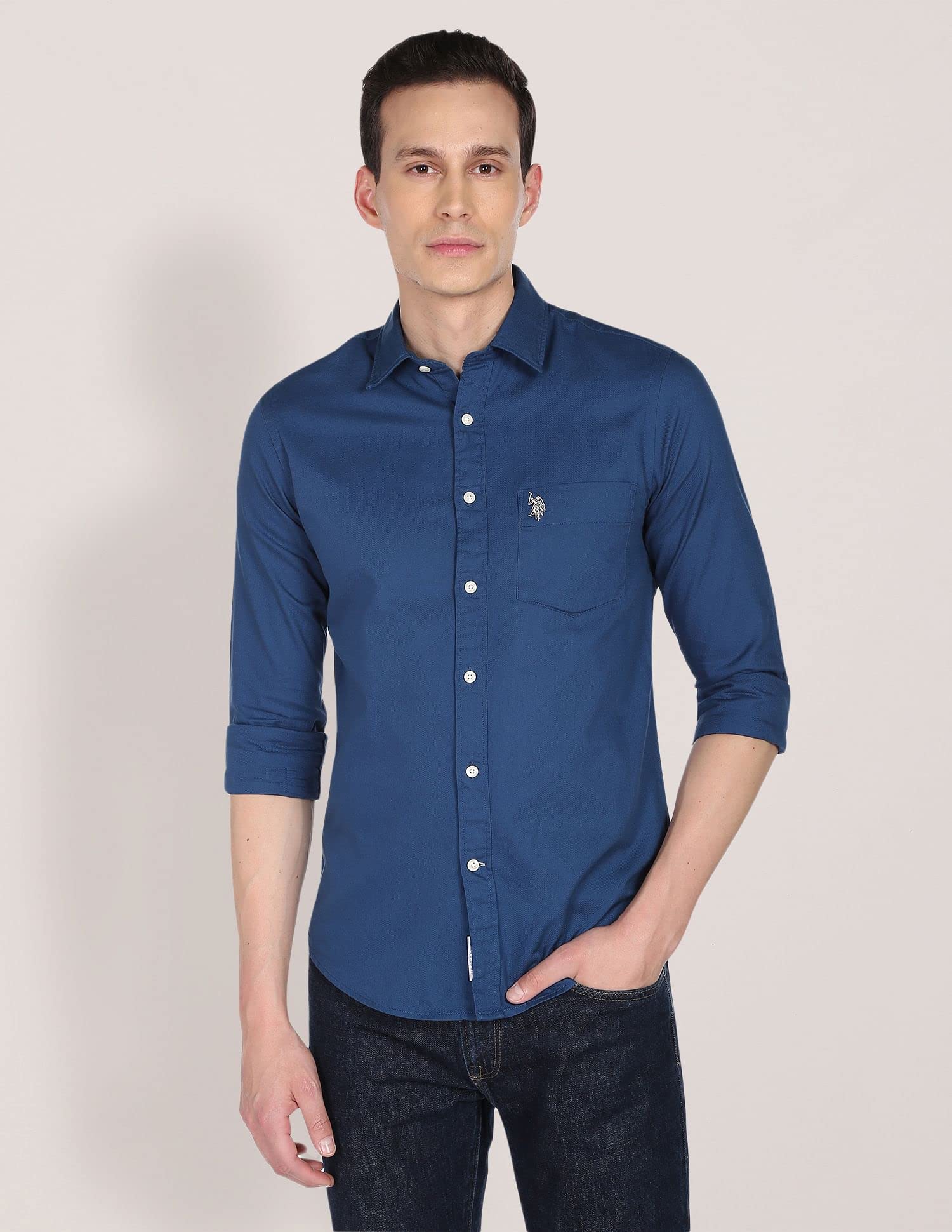 U.S. POLO ASSN. Cotton Men's Solid Regular Fit Shirts (USSHTFX0002_Blue XL) - Image 7 thumbnail