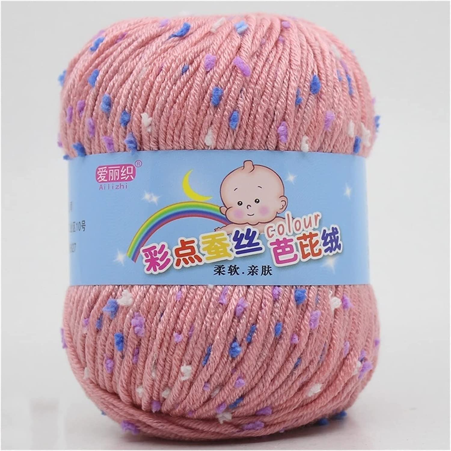 AVRYN Knitting Yarn,Soft Yarn Skeins,50g/PC Double Knitting Crochet Milk Soft Warm Cotton Wool Yarn Hand Knitted Yarn DIY Craft Knit Sweater Scarf(Color:10 Red Dots) (Color : Powder Color Spot a)