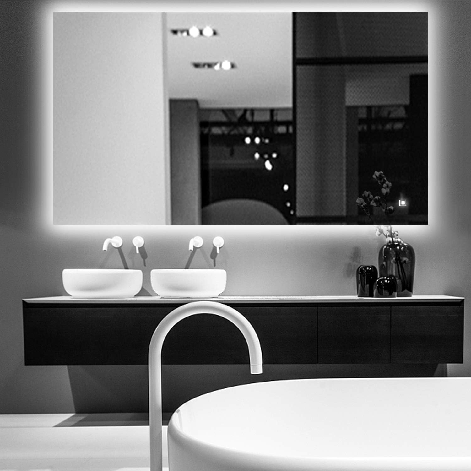 H&A Dimmable LED Backlit Mirror Anti-Fog Illuminated Vanity Mirror Bathroom Mirror with Touch Button (48"x30")