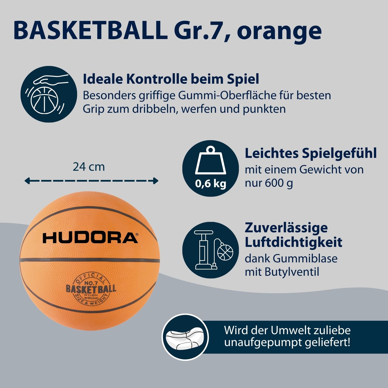 HUDORA Basketball-Set Slam It - Set Mit Korb, Ball Größe 7 & Handpumpe - Robuster Korb Für Drinnen & Draußen - Aus Gummi Für Kinder & Erwachsene