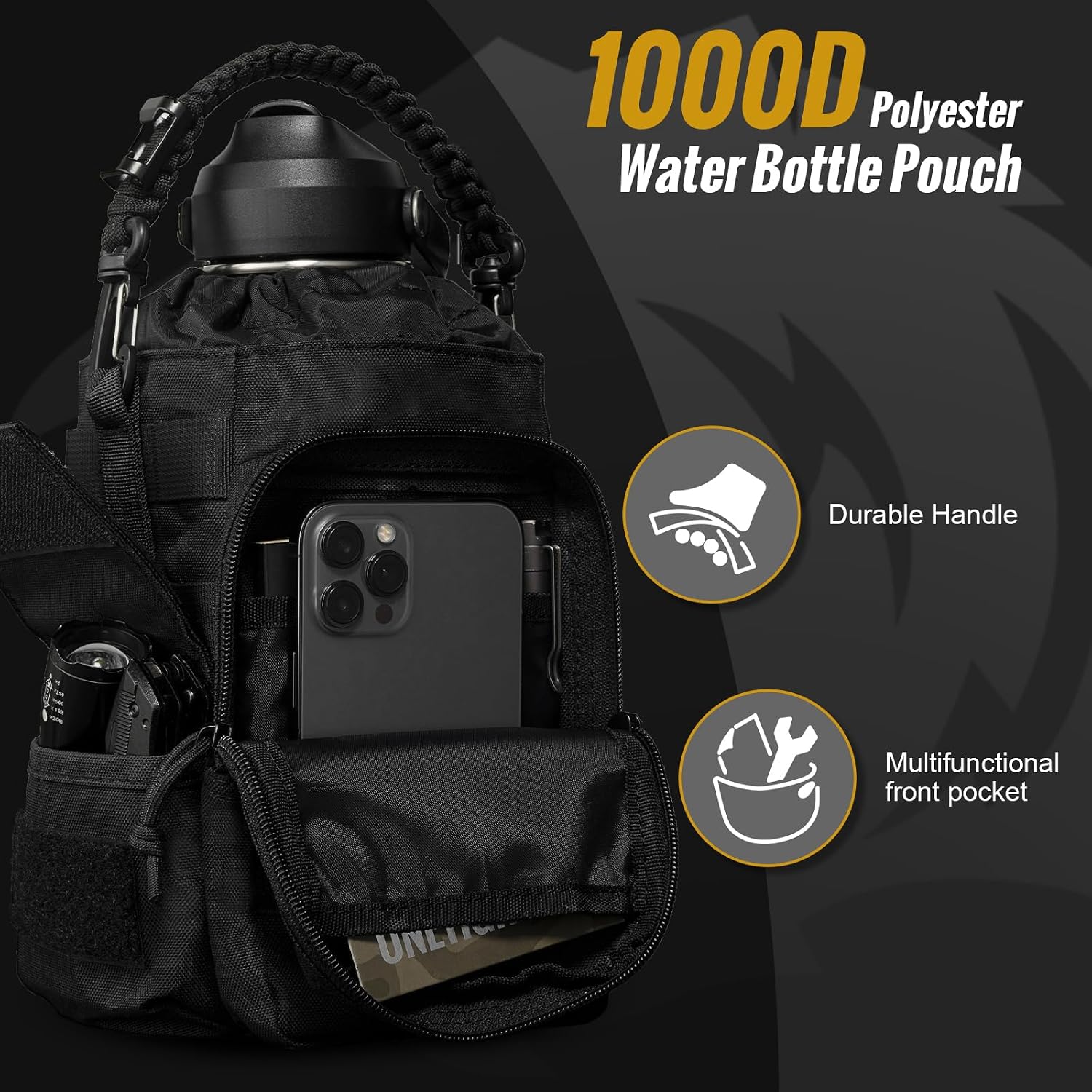 ONETIGRIS 64oz Tactical Insulated Water Bottle with 3 Lids & MOLLE Pouch image 5