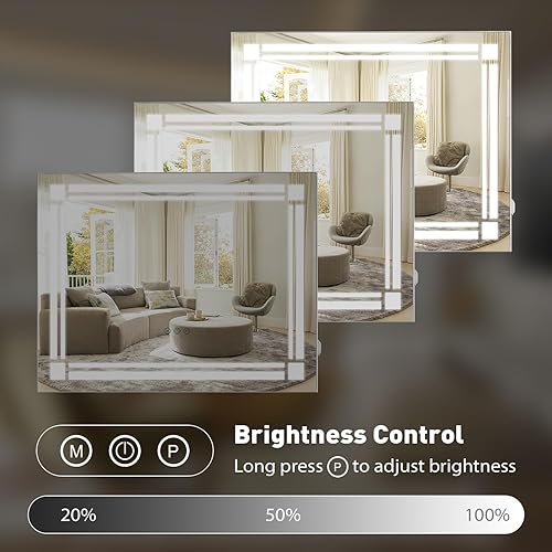 Miniatura 4 de SHOWTIMEZ Espejo de tocador con tira de luz LED, 27.5 pulgadas de ancho x 21.5 pulgadas de alto, espejo de maquillaje montado en la pared con luces,