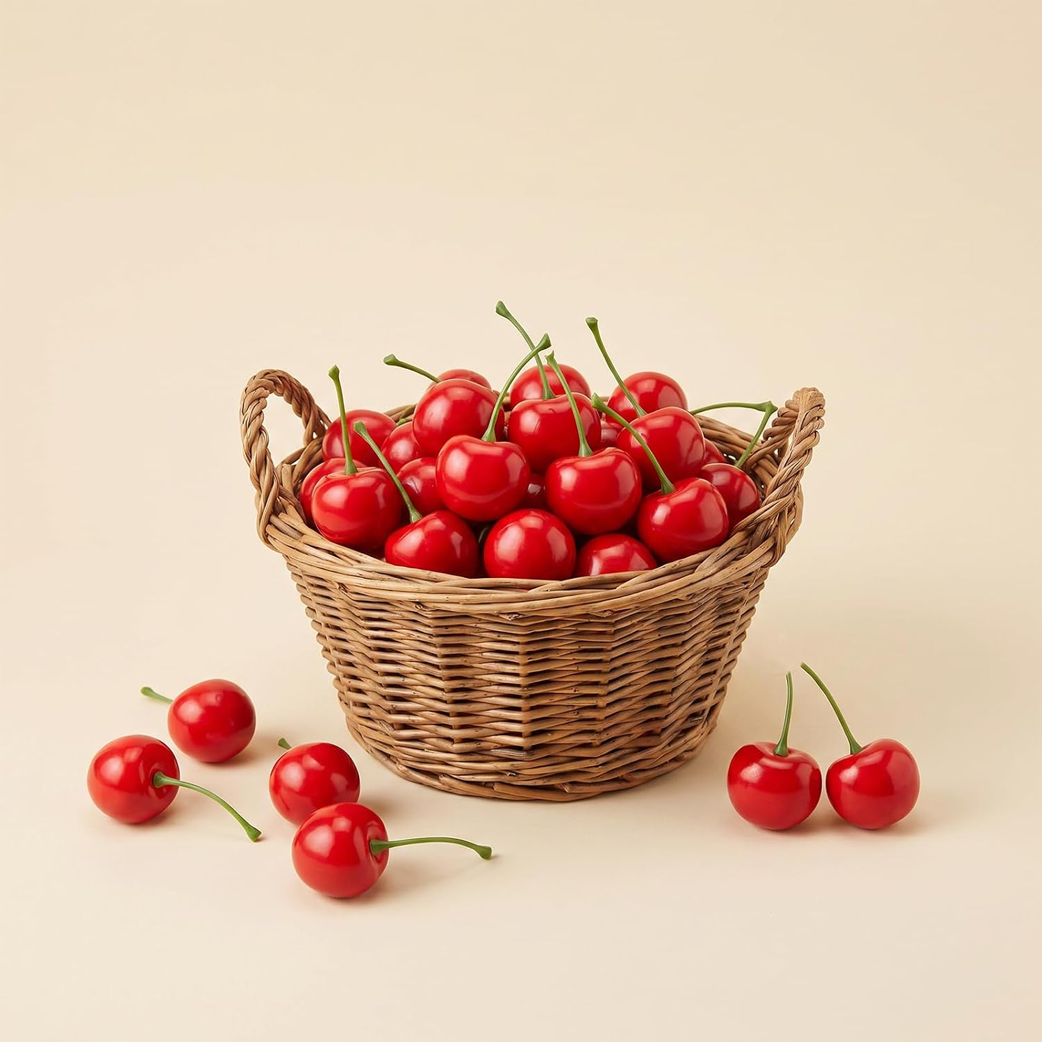 salbsever 30 Pcs Fake Cherry, Artificial Cherries 30mm/1.18 Inch Red Cherry Fake Fruit for Home Kitchen Dining Decoration
