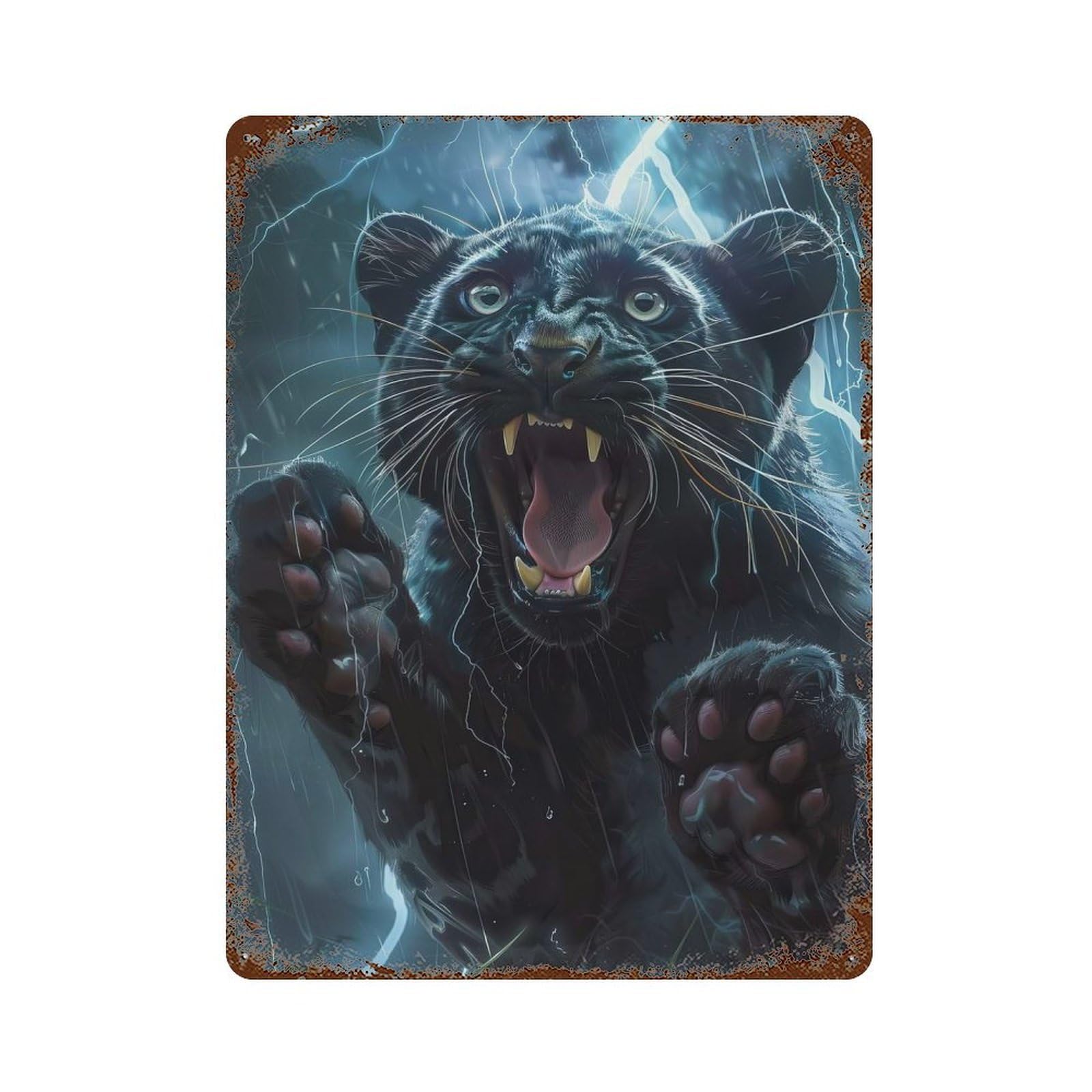 Rust Effect Panther Lightning Vintage Rust Metal Sign 15.7"x11.8", Classic Wall Plaque for Shed, Workshop And Garage Wall Decor