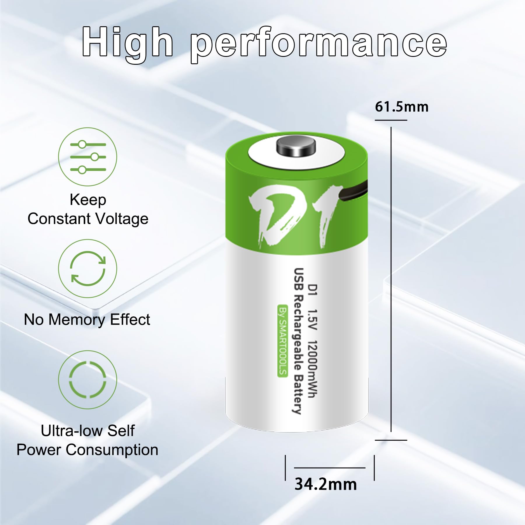 8 batterie D USB Type-C D agli ioni di litio ricaricabili, ad alta capacità, 1,5 V, 8000 mAh, 12000 mWh, batteria al litio ricaricabile, 3 ore di ricarica rapida, con cavo di ricarica