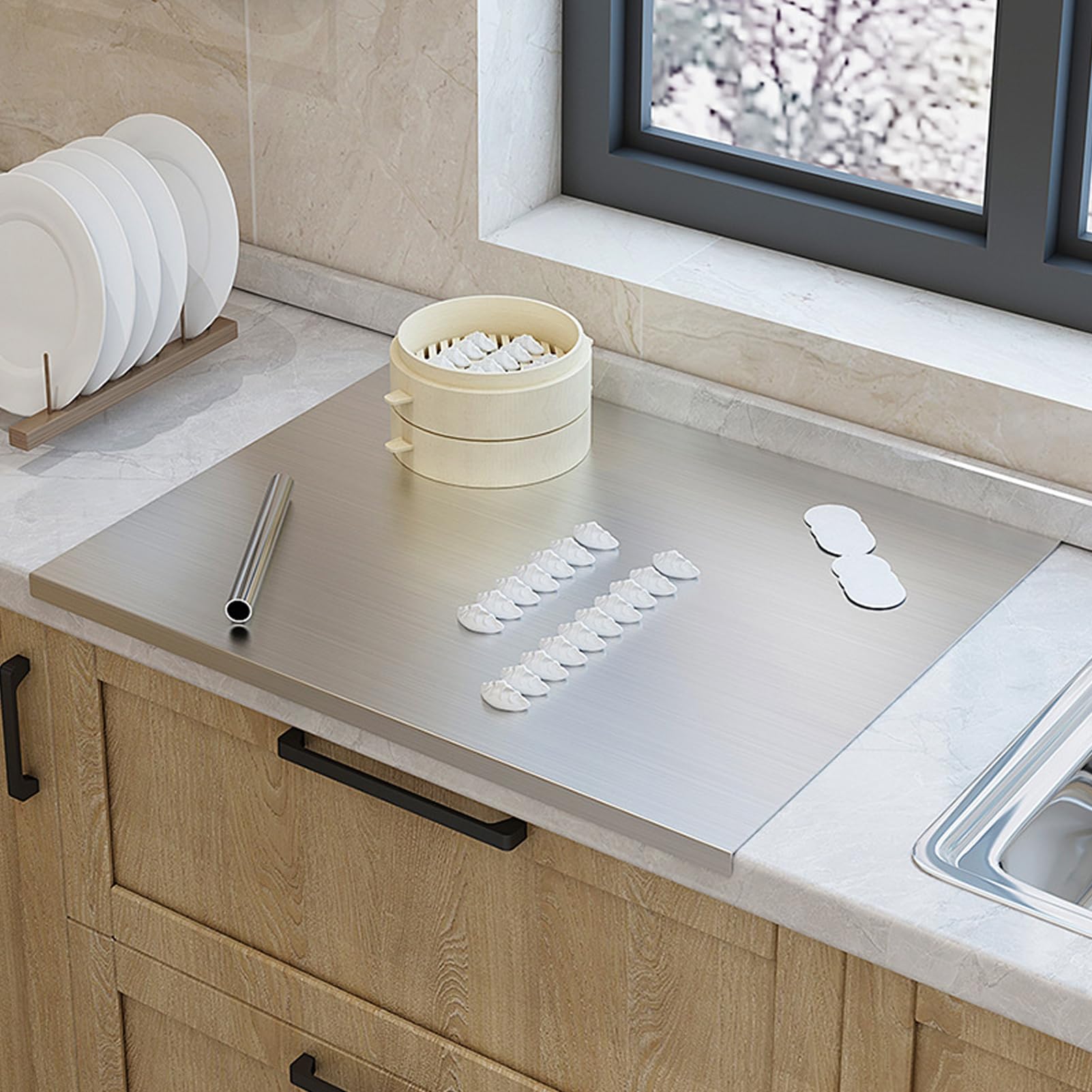 Tabla de cortar extragrande de acero inoxidable con labio, ideal para carne, frutas y verduras, 74 x 61 cm, esencial para cocineros y cocineros caseros