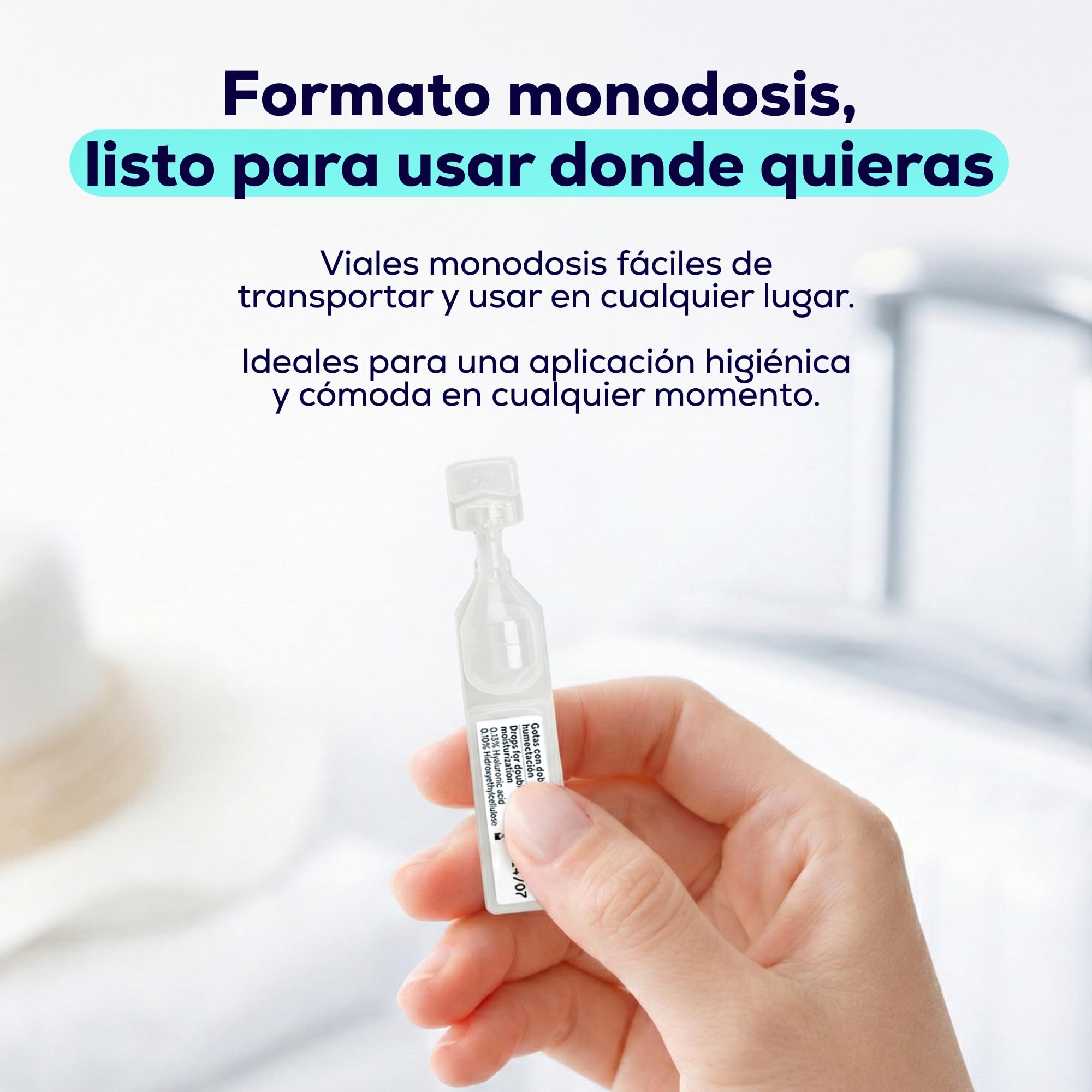 Gotas Ojos Secos Monodosis con Doble Humectación, Lágrimas Artificiales con Ácido Hialurónico e Hidroxietilcelulosa, Hidratantes, sin Conservantes, 20 Viales Monodosis de 0,35 ml