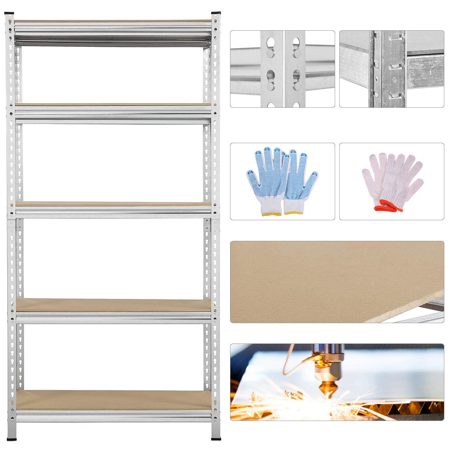 Yaheetech 2X Lagerregal 180 x 90 x 40 cm Schwerlastregal Steckregal 875kg Metallregal 5 MDF-Platten Kellerregal Werkstattregal