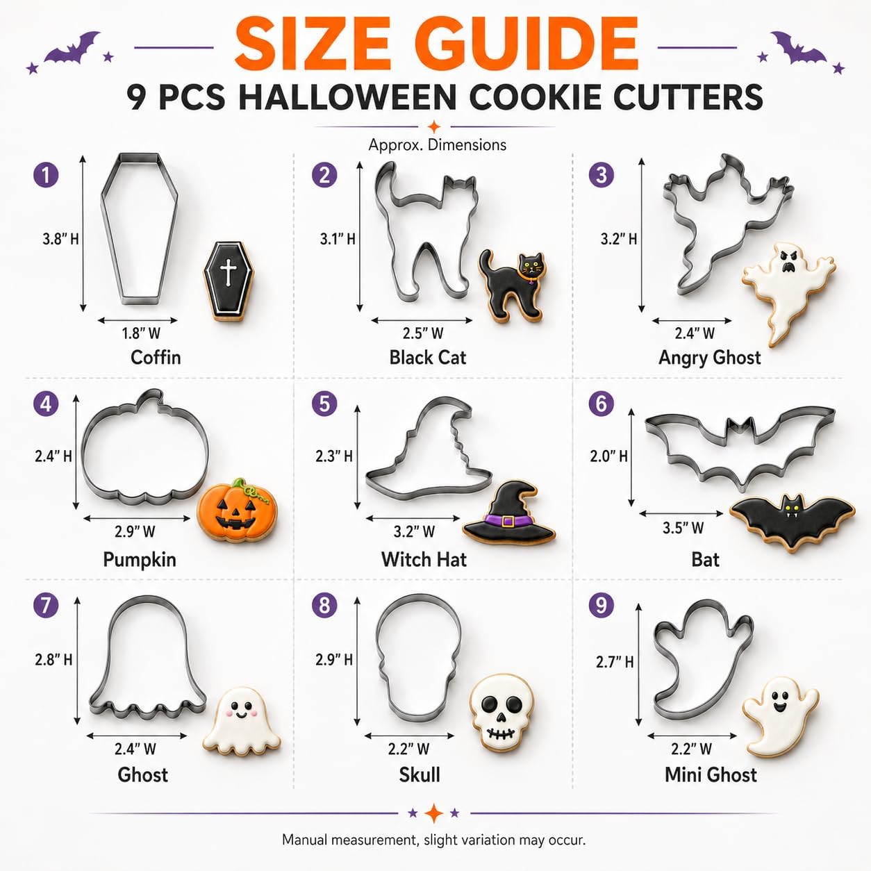 Halloween Cookie Cutters, 9-Piece Stainless Steel Set