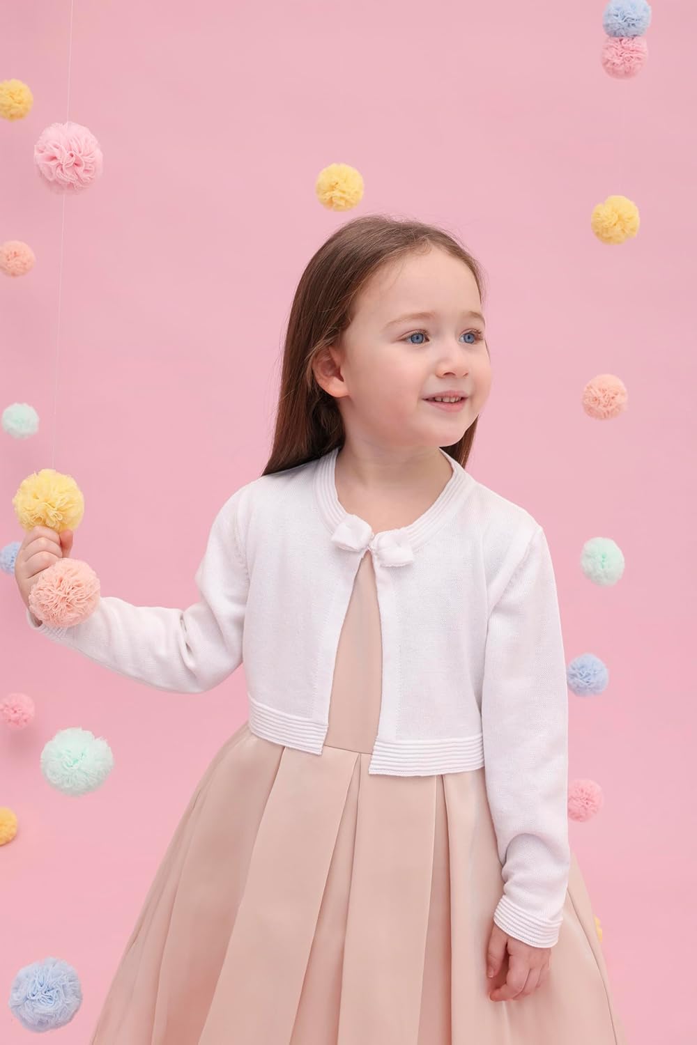 Lilax Little Girls' Knit Long Sleeve Bowknot Closure Bolero Cardigan - Image 2