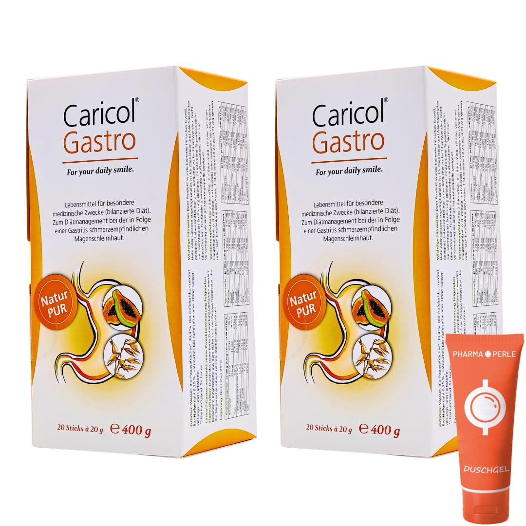 Gastro 20 Sticks á 20 g I Unterstützung für die Magenschleimhaut I Gastritis I Magenschmerzen I mit Papaya und Hafer I Bio Naturprodukt I Spar-Set plus Pharma Perle ((2x Caricol Gastro)