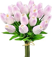 Vista 34 de Mandy's - 20 flores artificiales de seda de tulipán azul claro de 13.5 pulgadas para Año Nuevo, primavera, Día de la Madre, Pascua, Día de San